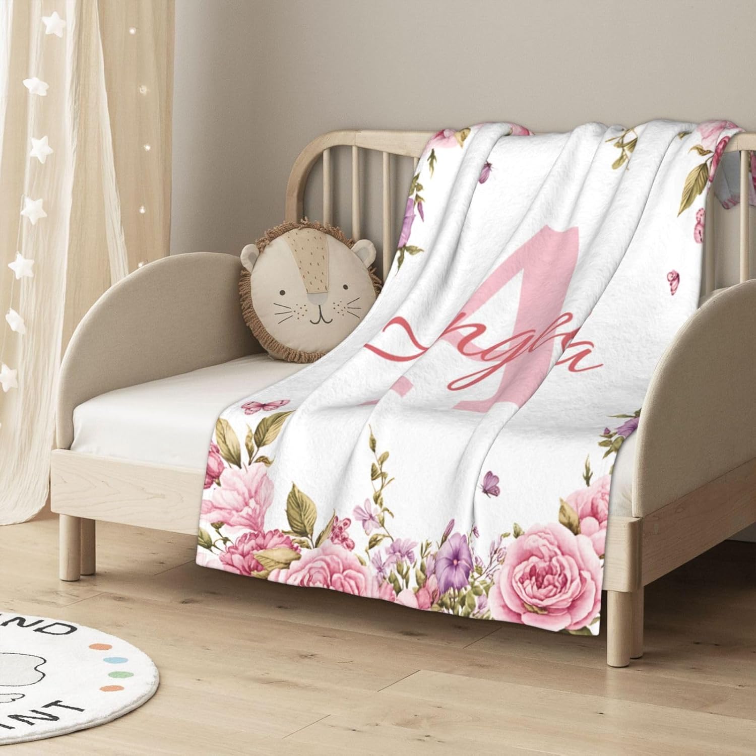 Personalized Baby Blanket with Name Rose Pink Flannel Throw for Girls