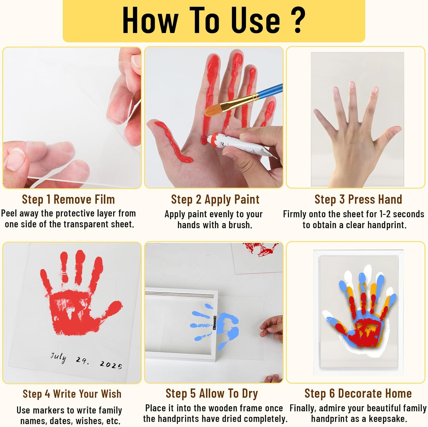 Family Handprint Kit - 6 Colors DIY Keepsake Frame
