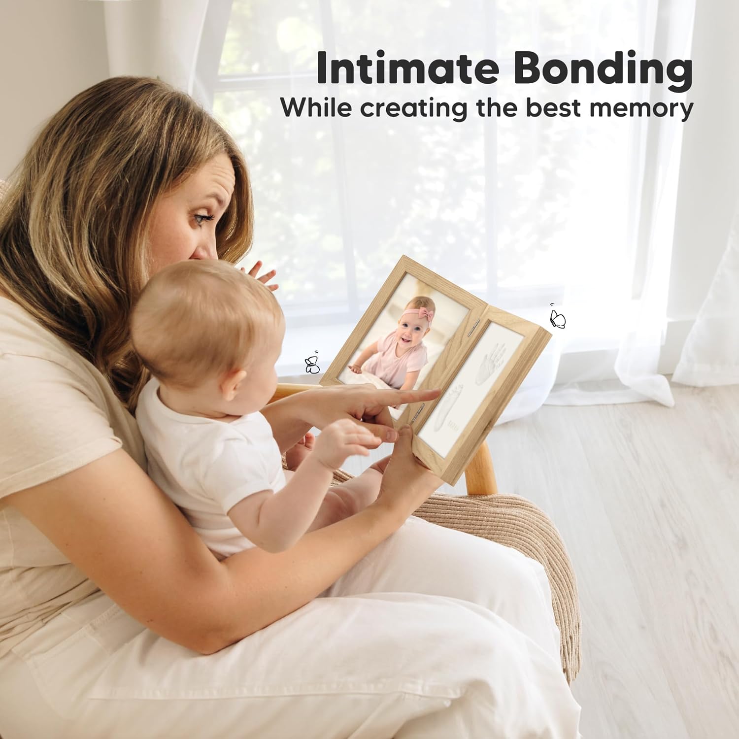 KeaBabies Personalized Hand Footprint Kit - Quick Dry Clay Ash Wood Frame