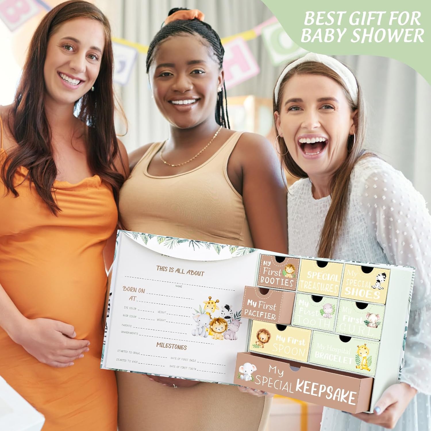 Beeveer Baby Keepsake Box with 9 Labeled Compartments 1
