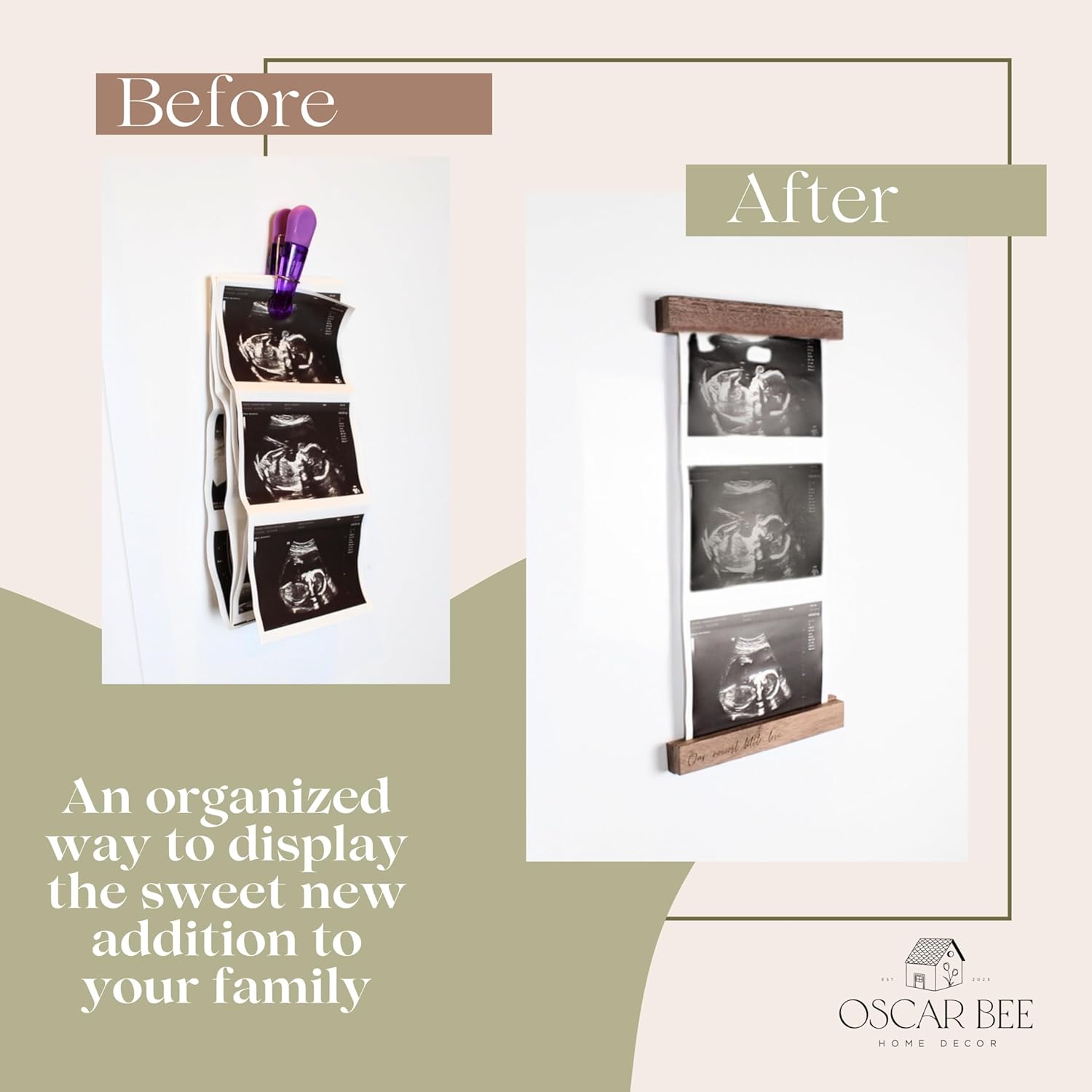Oscar Bee Sonogram Frame Walnut Magnetic Ultrasound Keepake