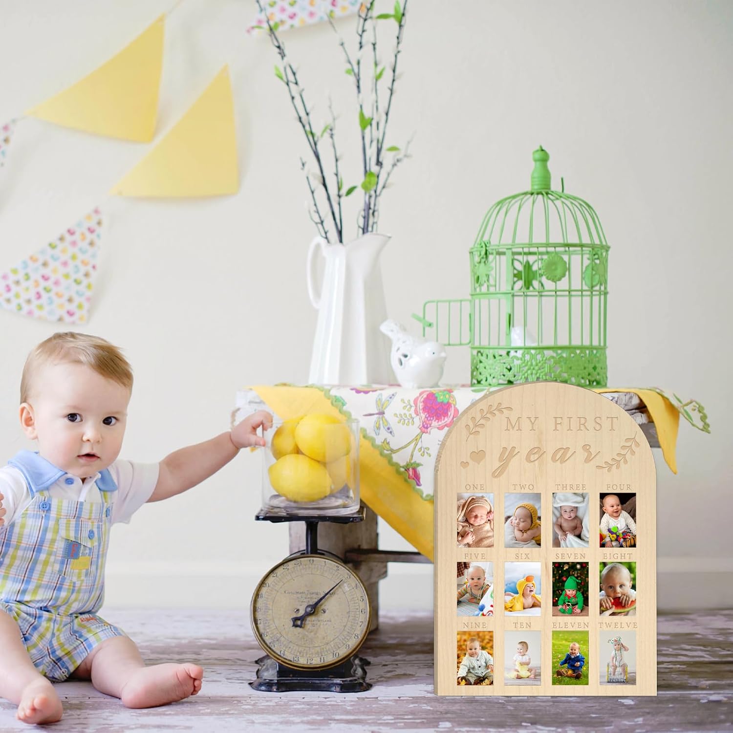 My First Year Photo Display Wood Board - 12 Months Baby Milestone Frame