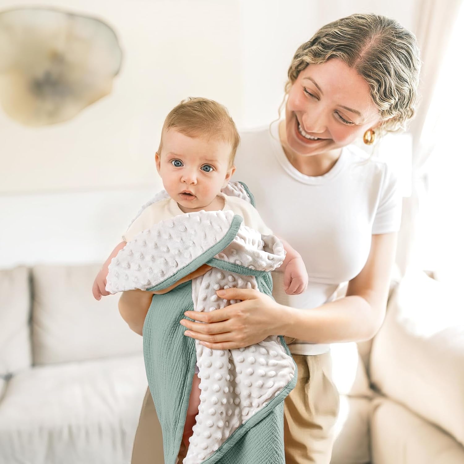 lulumoon Baby Blanket - Minky Dot Muslin 30x40