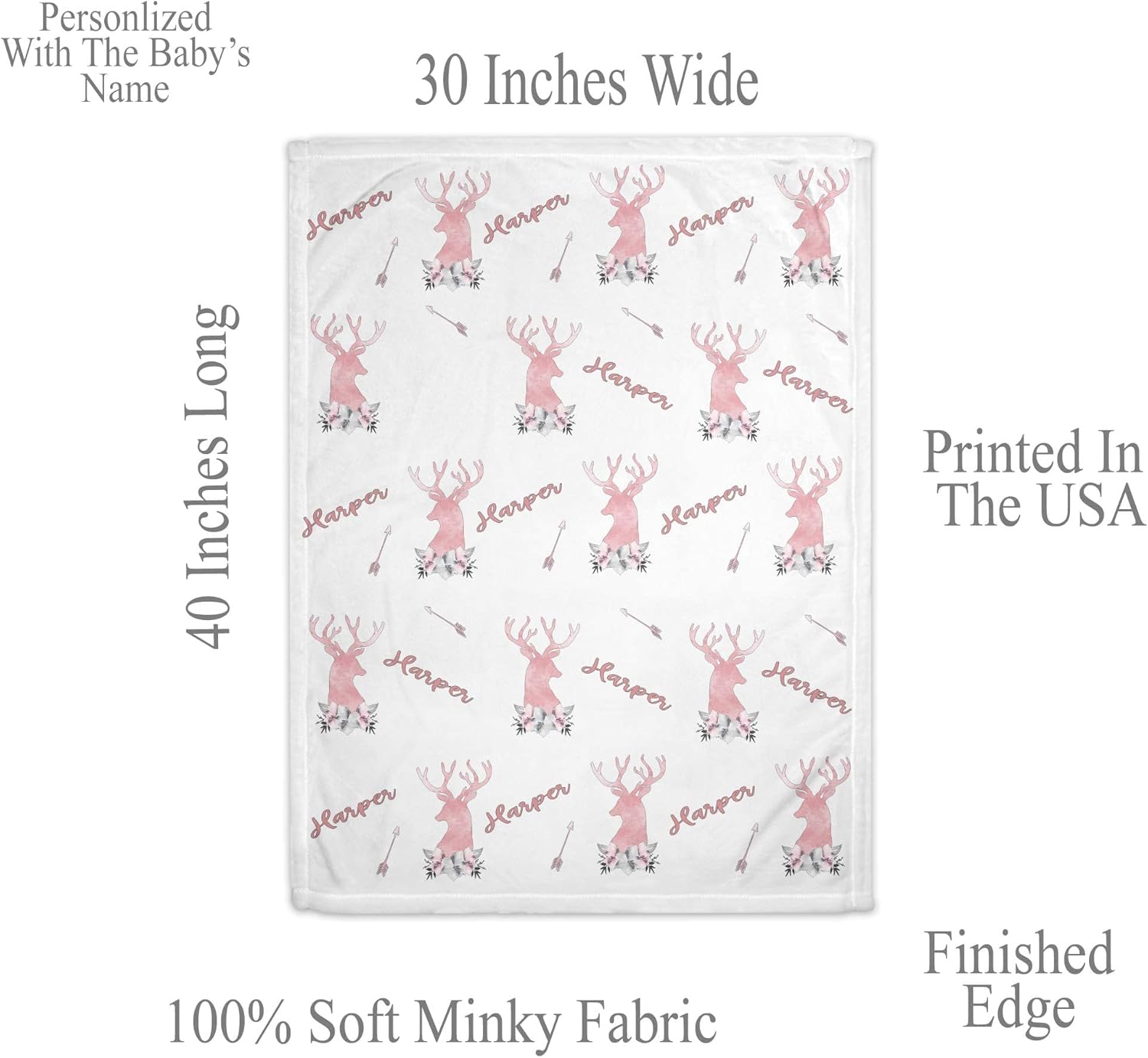 Personalized Baby Deer Blanket for Girls with Name