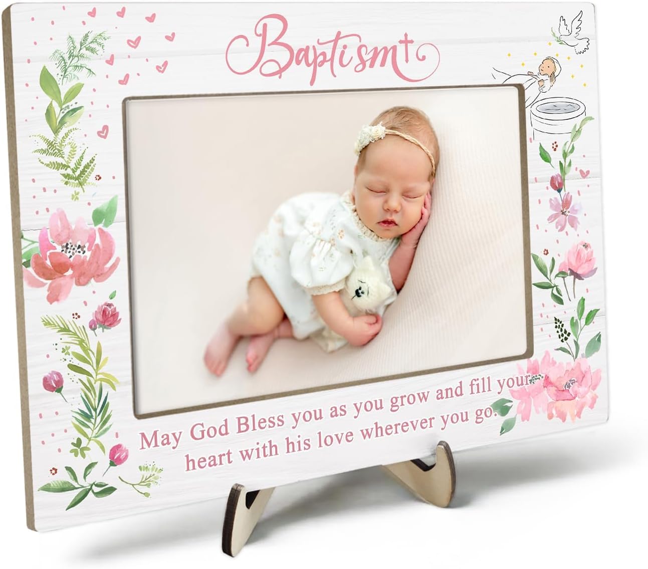 Baptism Gift Photo Frame for Godchild - 4x6 Inch Pink