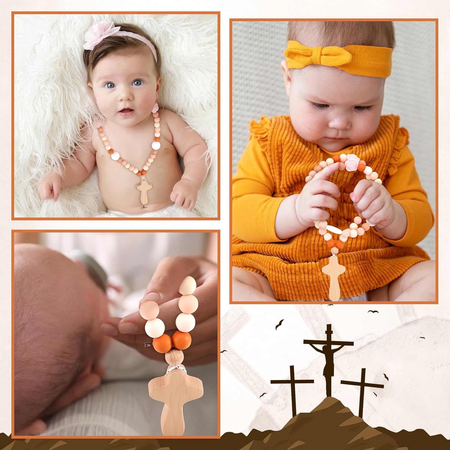 Misdary Baby Silicone Rosary Baptism Gift Pink Flowers 1