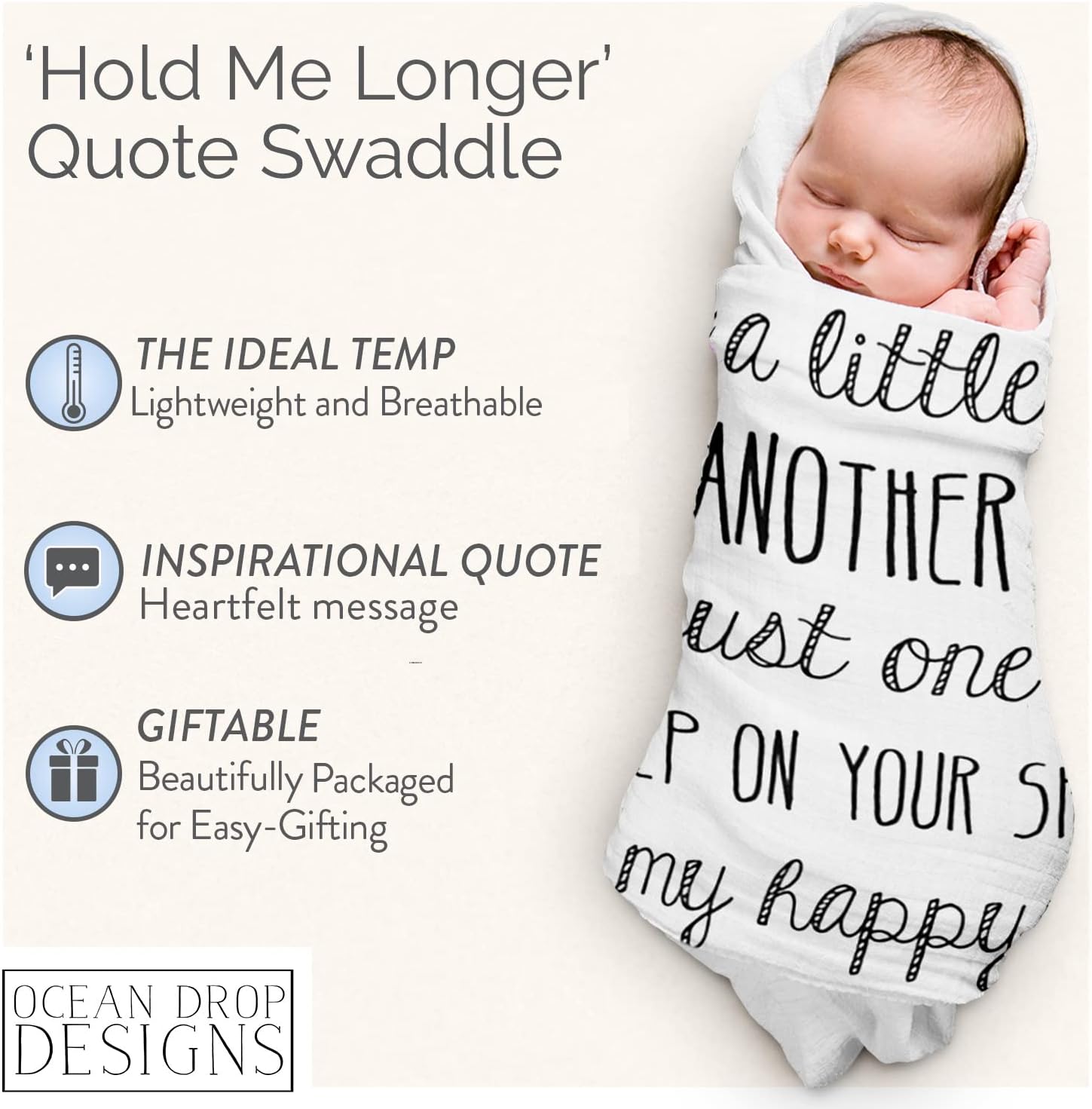 Ocean Drop Designs Muslin Swaddle Blanket - Gender Neutral Baby Gift 1
