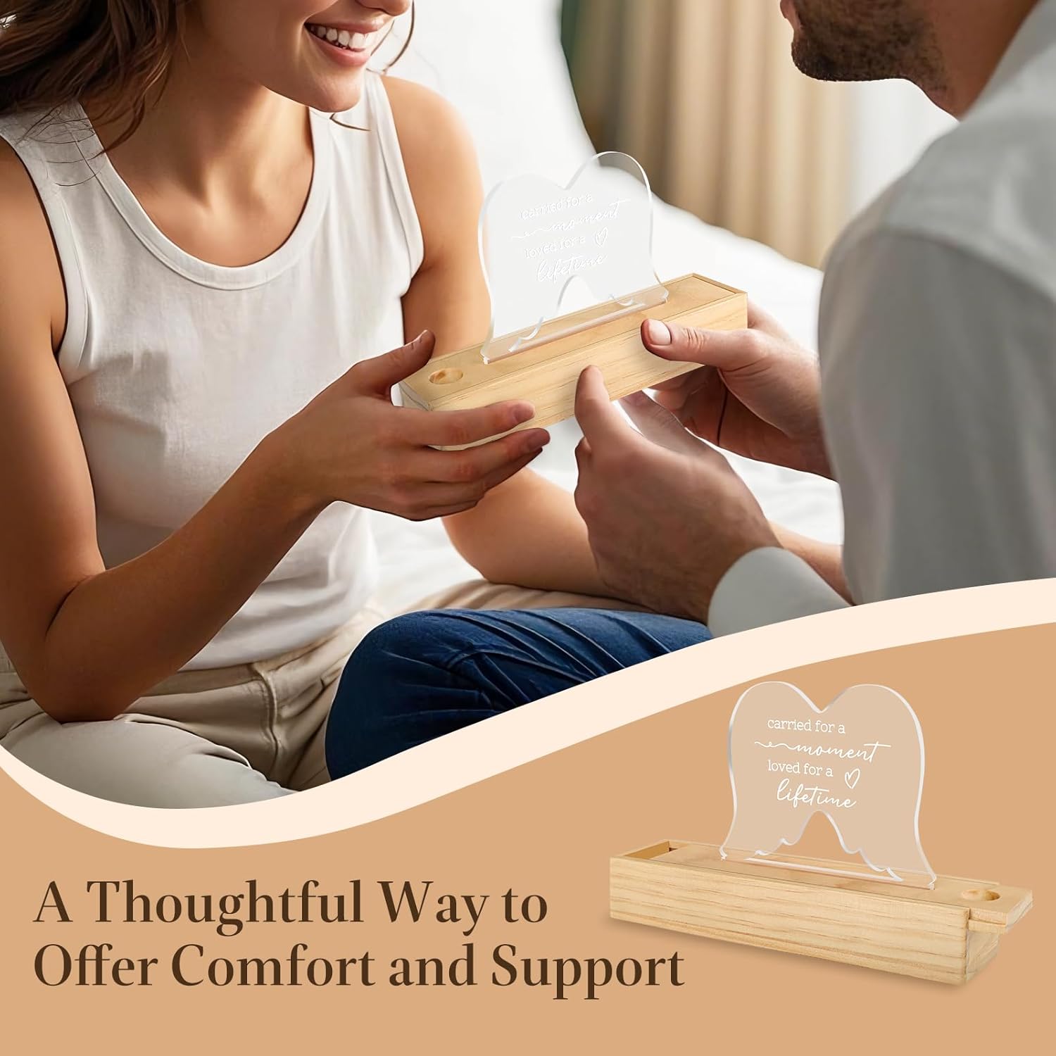 Ceiner Wooden Pregnancy Test Keepsake Box with Angel Wings Ornament