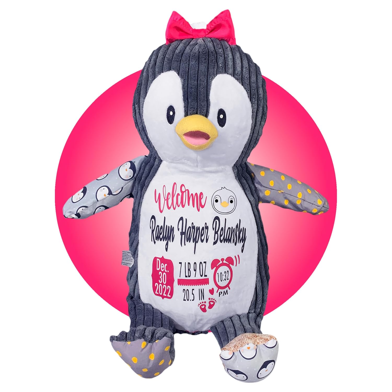 Personalized Baby Stats Penguin Plushie - Birth Announcement Keepsake 1