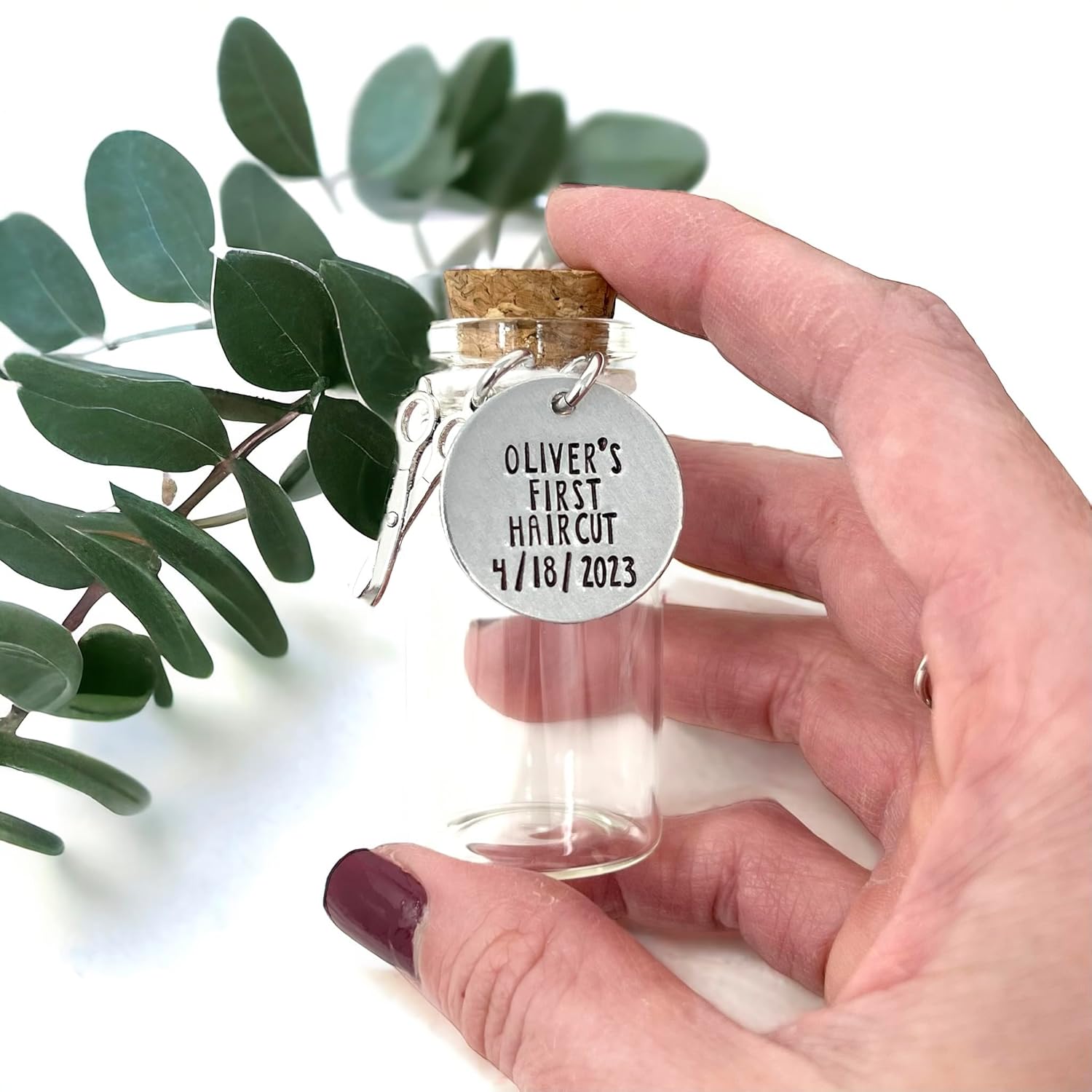 First Haircut Keepsake Jar with Date and Scissors Charm