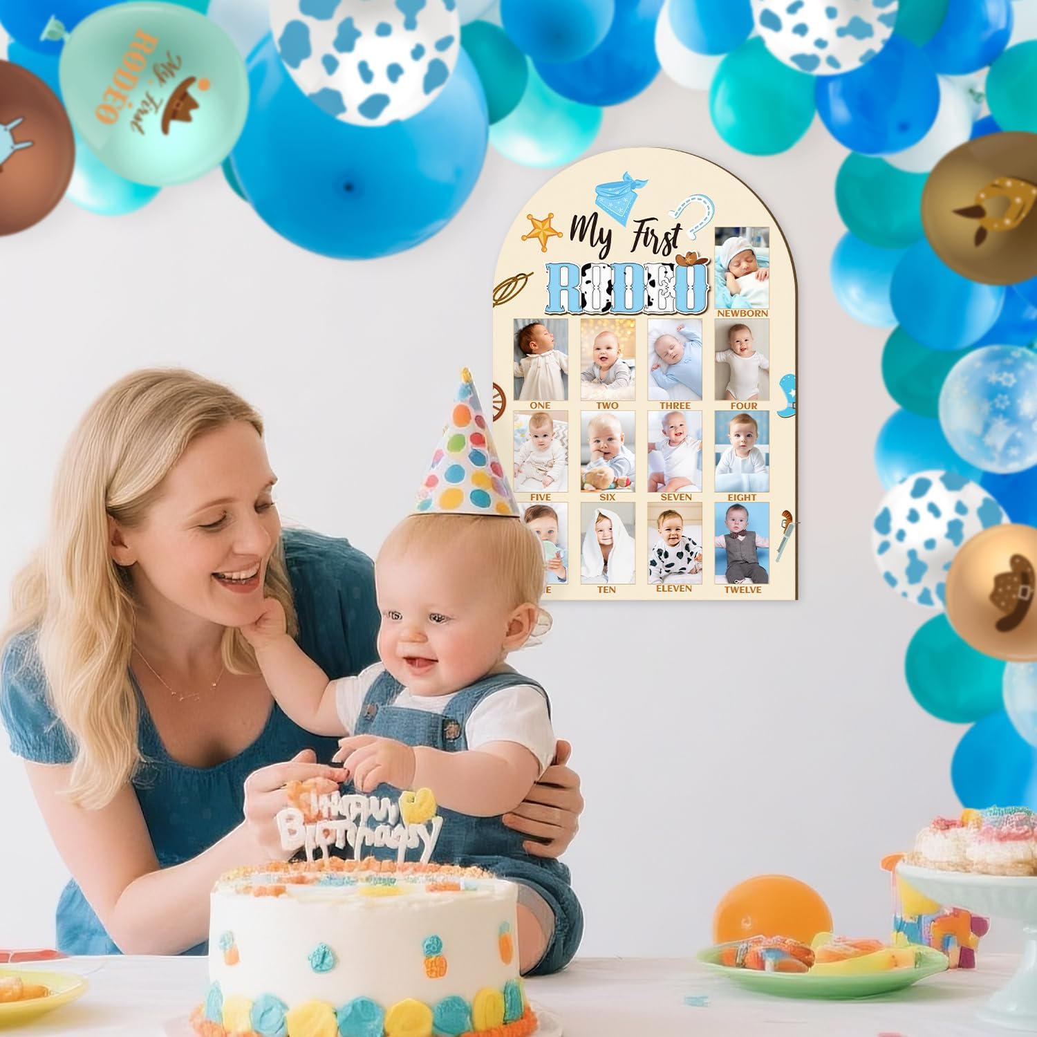 R HORSE Baby 1st Birthday 3D Cowboy Photo Board 12-Month Milestone Frame