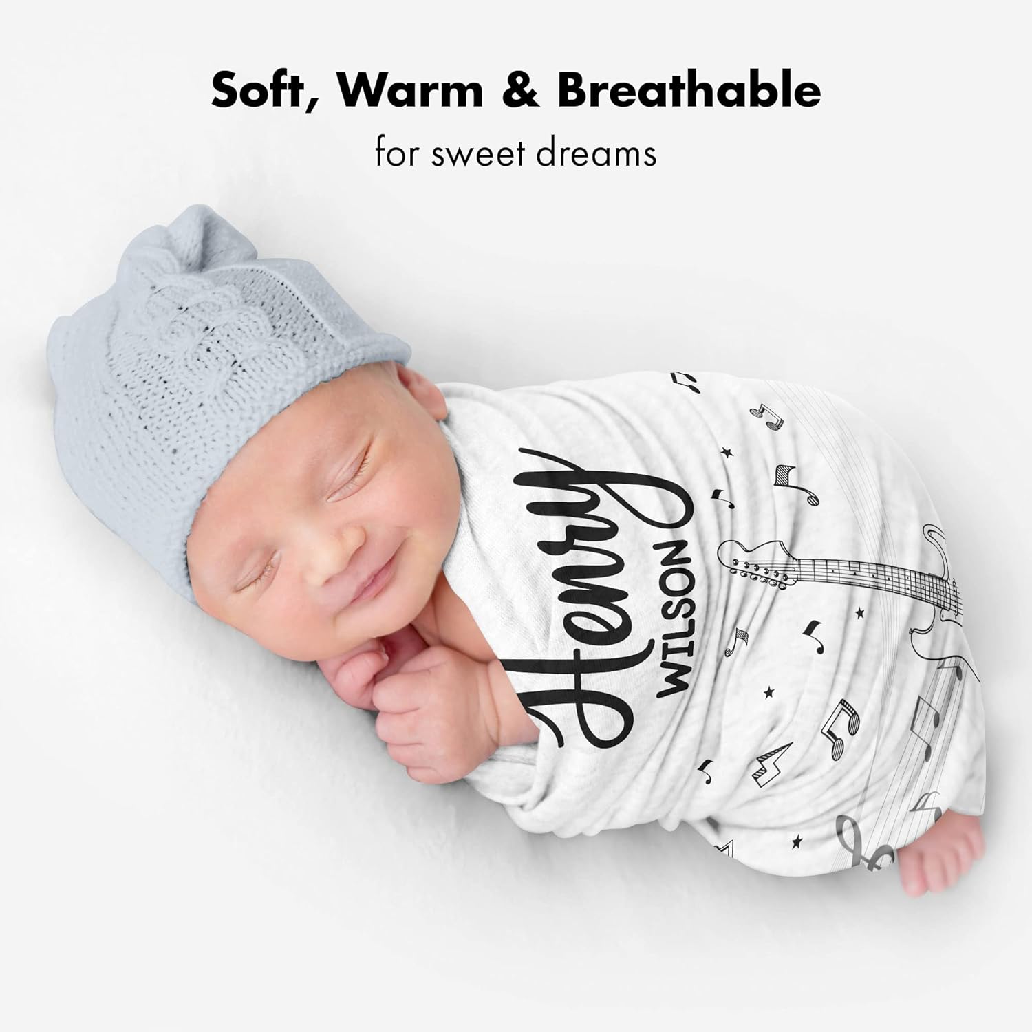 Personalized Music Baby Blanket with Custom Name and Guitar Design
