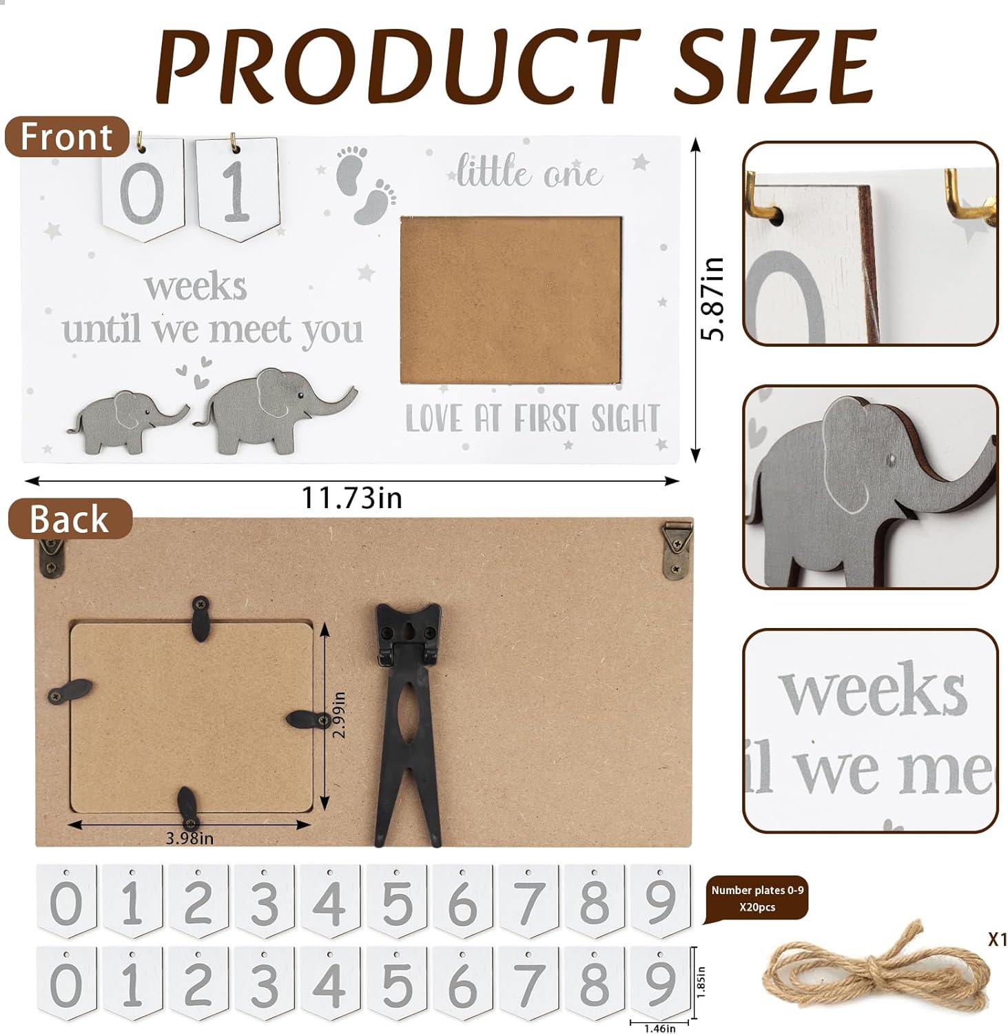 Baby Sonogram Frame with Elephant Design and Number Tiles