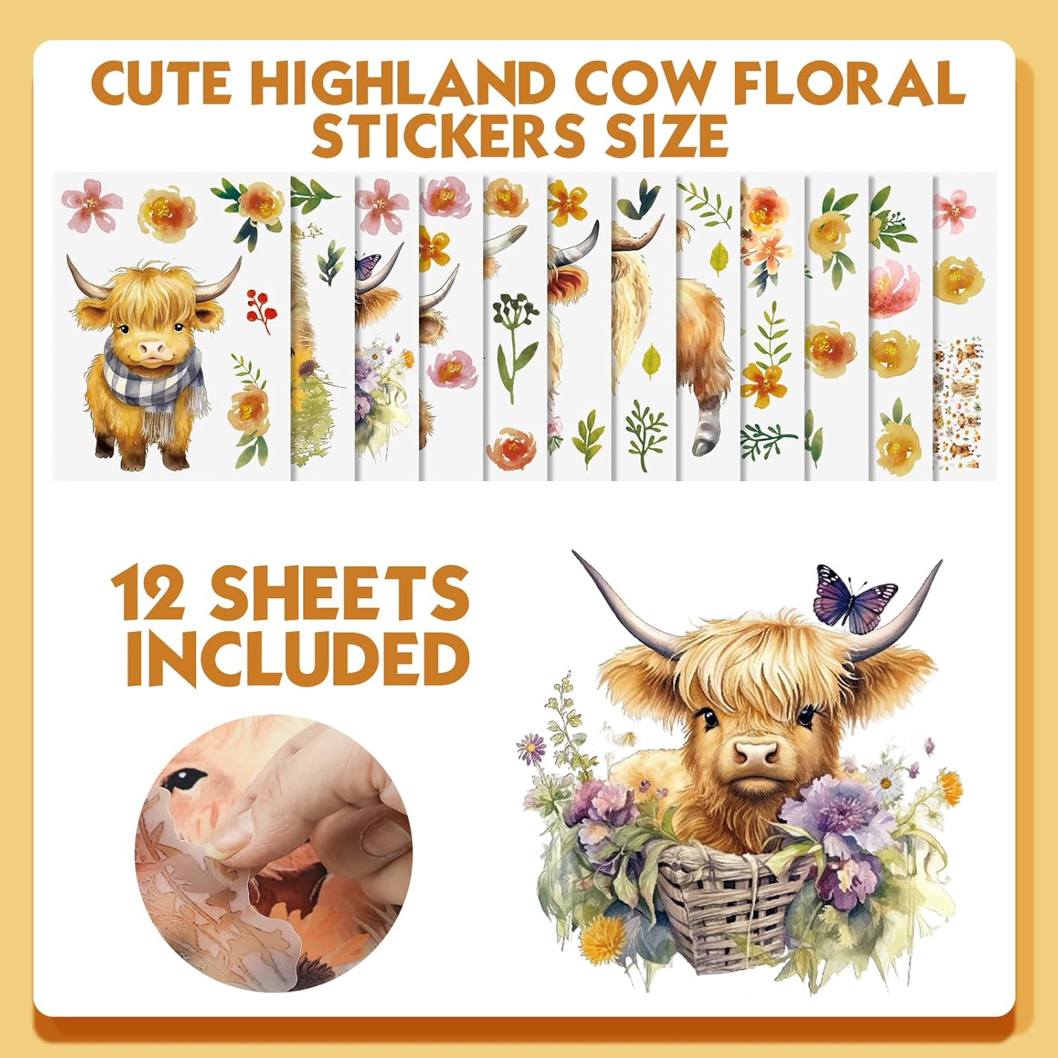 Yinder 12 Sheet 78 Pcs Highland Cow Wall Decals 1
