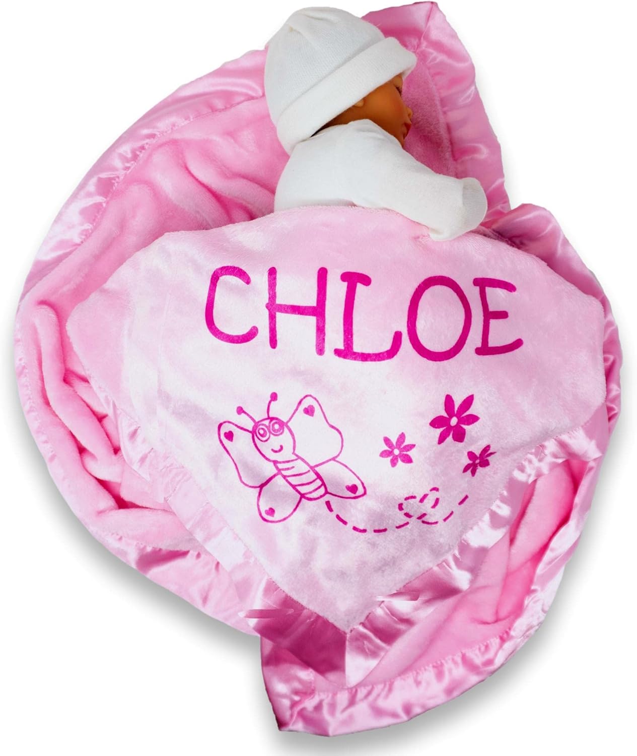 Custom Catch Personalized Girl Pink Baby Blanket with Flower Design