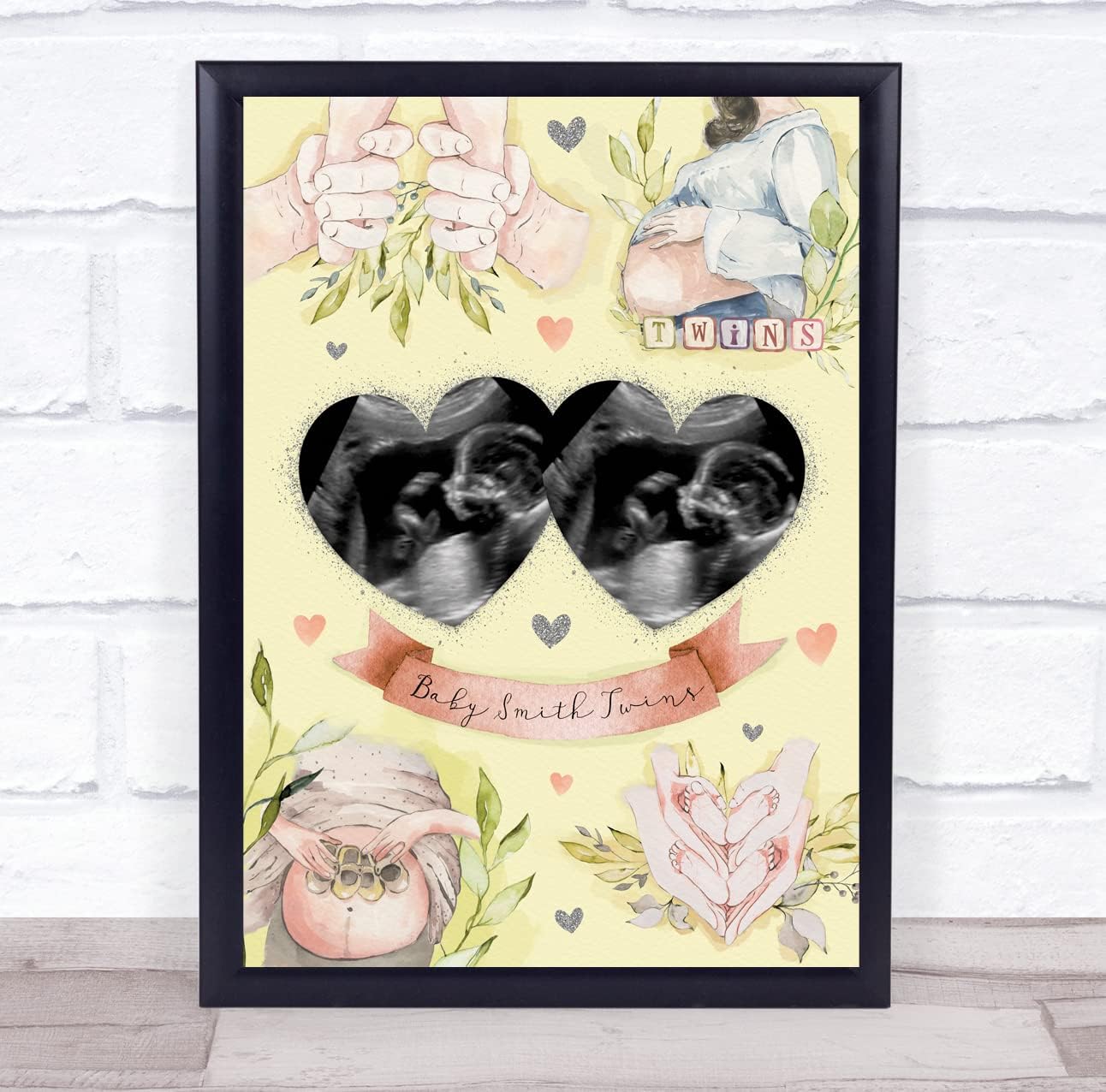 Yellow Baby Twins Pregnancy Scan Photo Keepsake Print