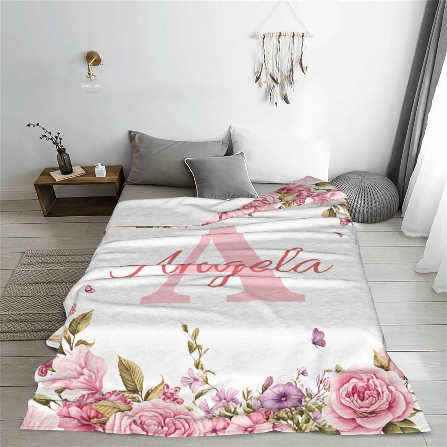 Personalized Baby Blanket with Name Rose Pink Flannel Throw for Girls