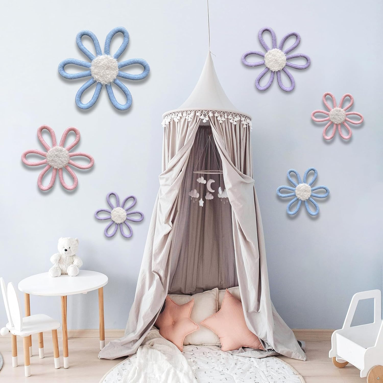 6 Pcs Boho Daisy Wall Decor Set - Pink Blue Purple