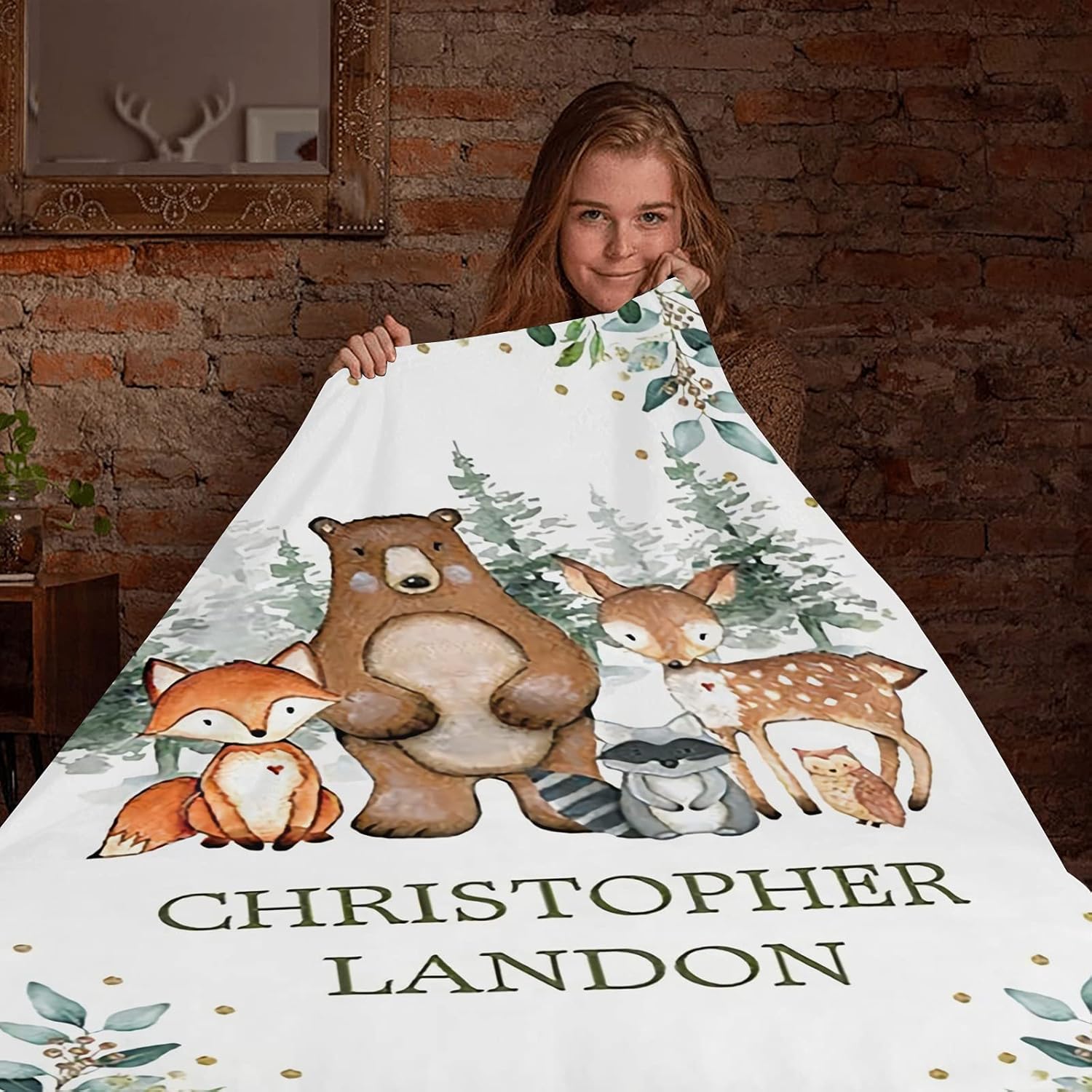 Personalized Baby Blanket with Name and Animals