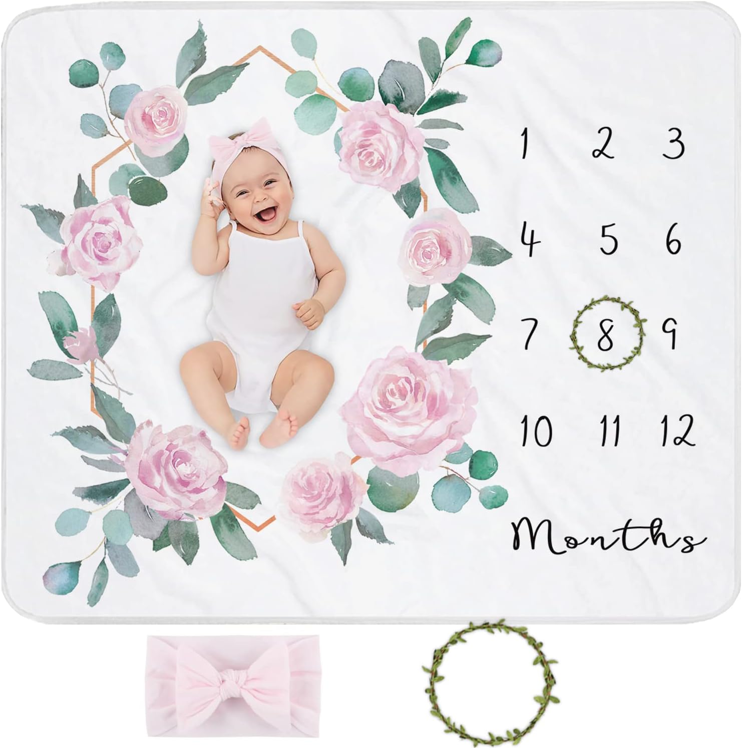 Yoothy Baby Milestone Blanket for Newborn Girl with Growth Chart