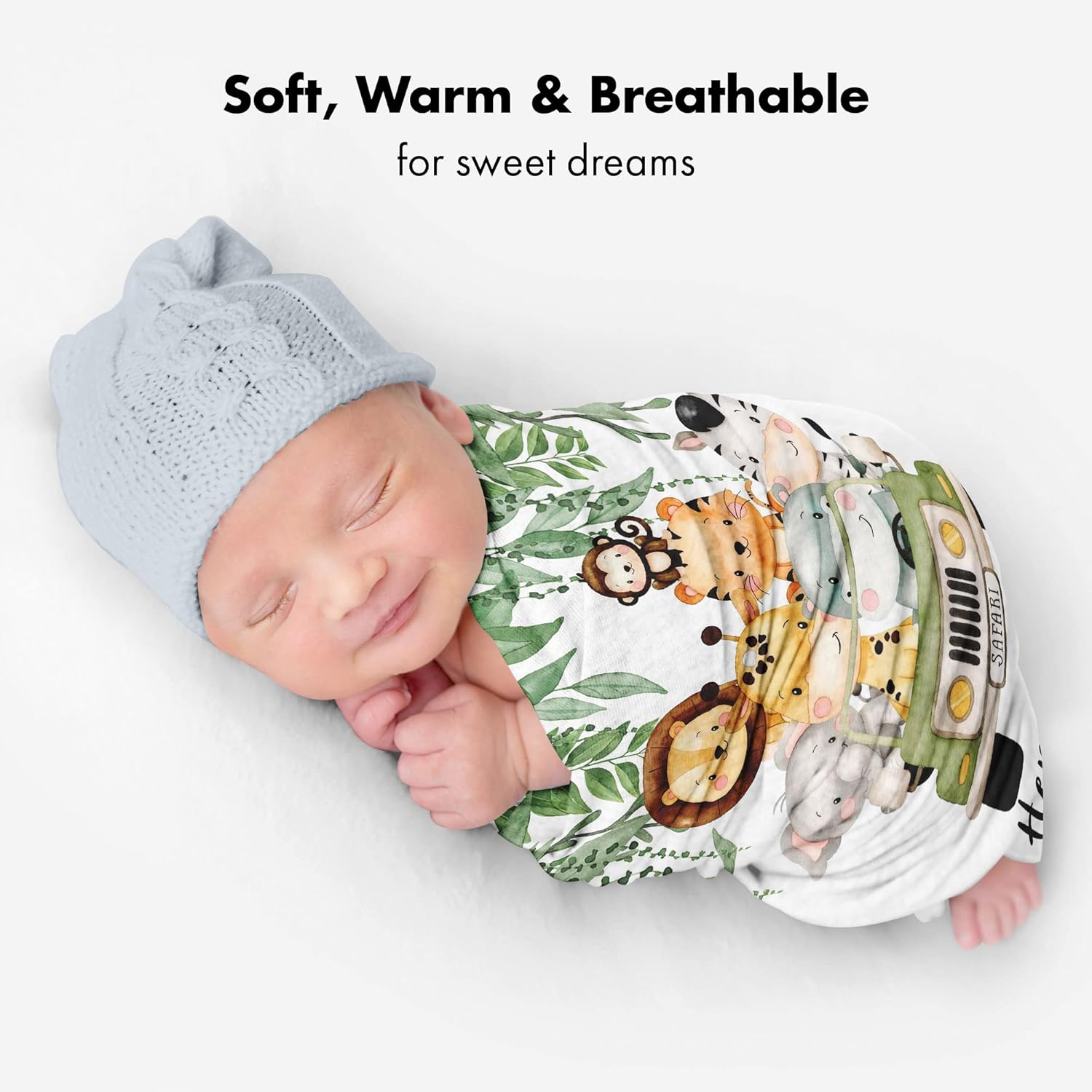 Personalized Safari Baby Blanket with Custom Name