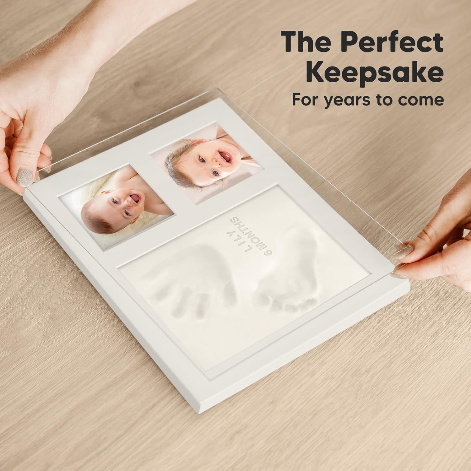 KeaBabies Baby Hand Footprint Kit - Quick Dry Clay Ash Wood Frame Personalized Keepsake