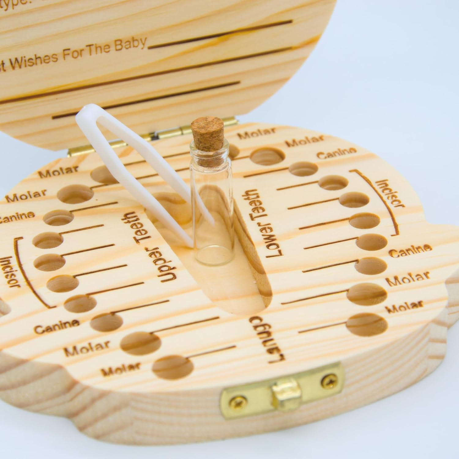 Personalized Wooden Baby Tooth Fairy Keepsake Box with Lanugo Bottle 1