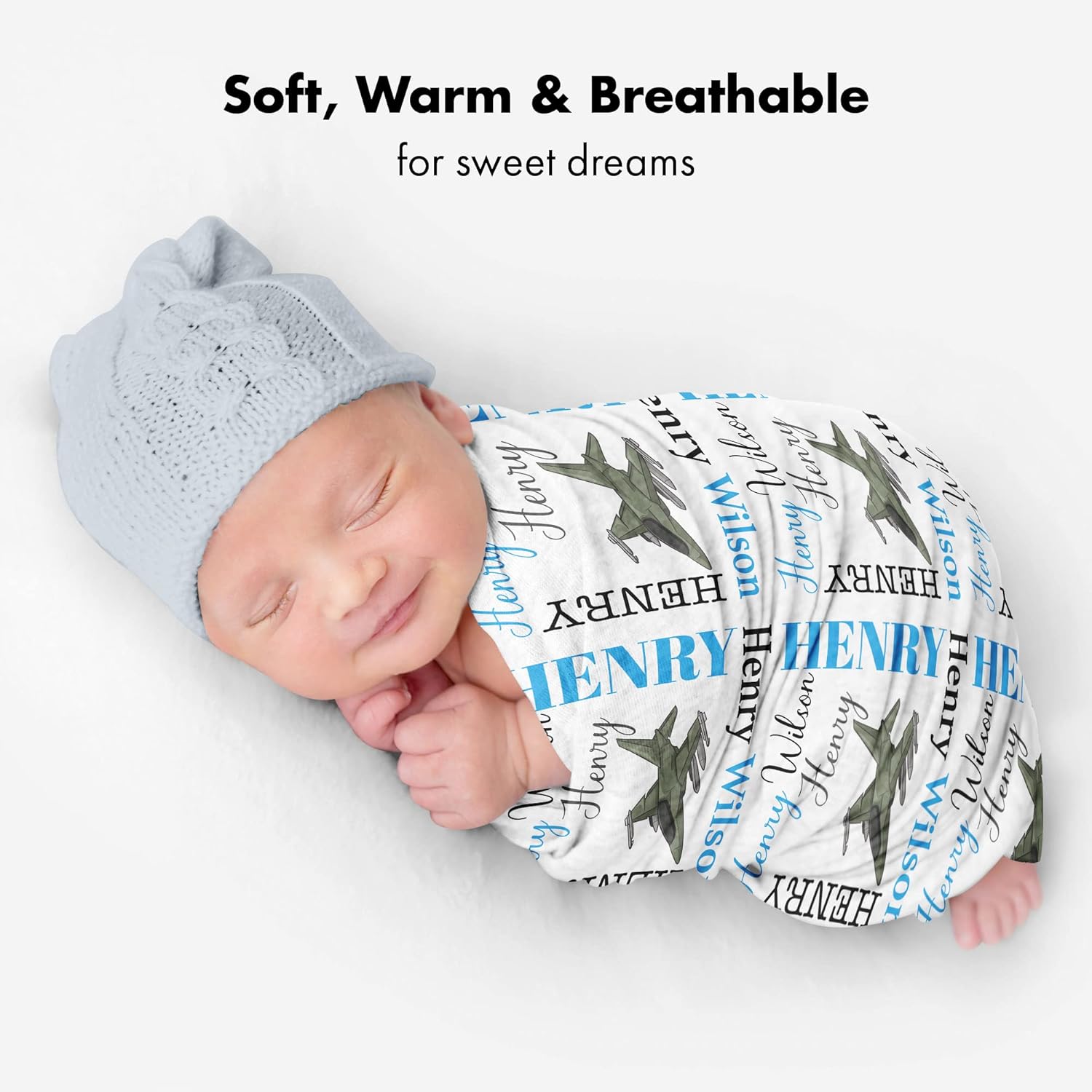 Personalized Military Airplane Baby Blanket with Custom Name
