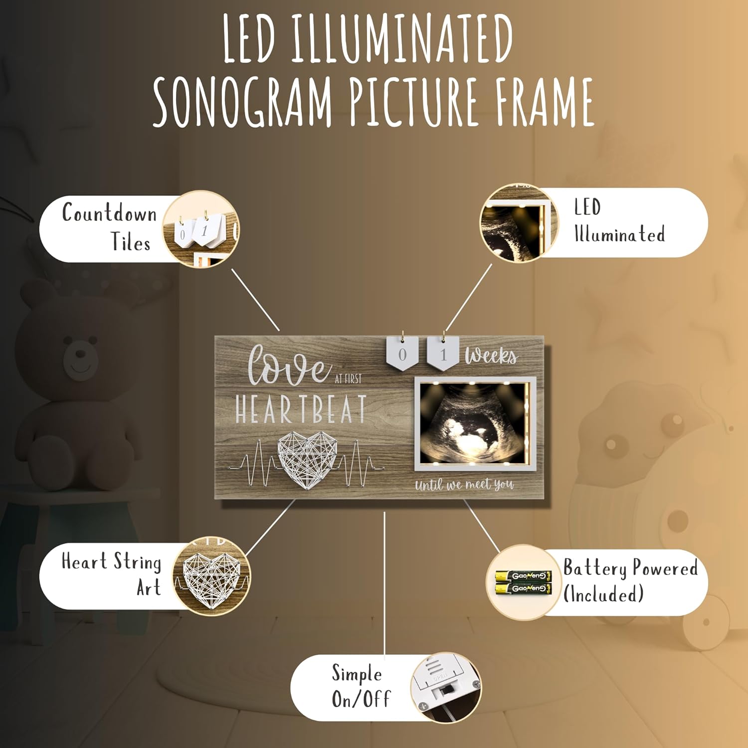 LED Illuminated Sonogram Frame with Countdown Weeks