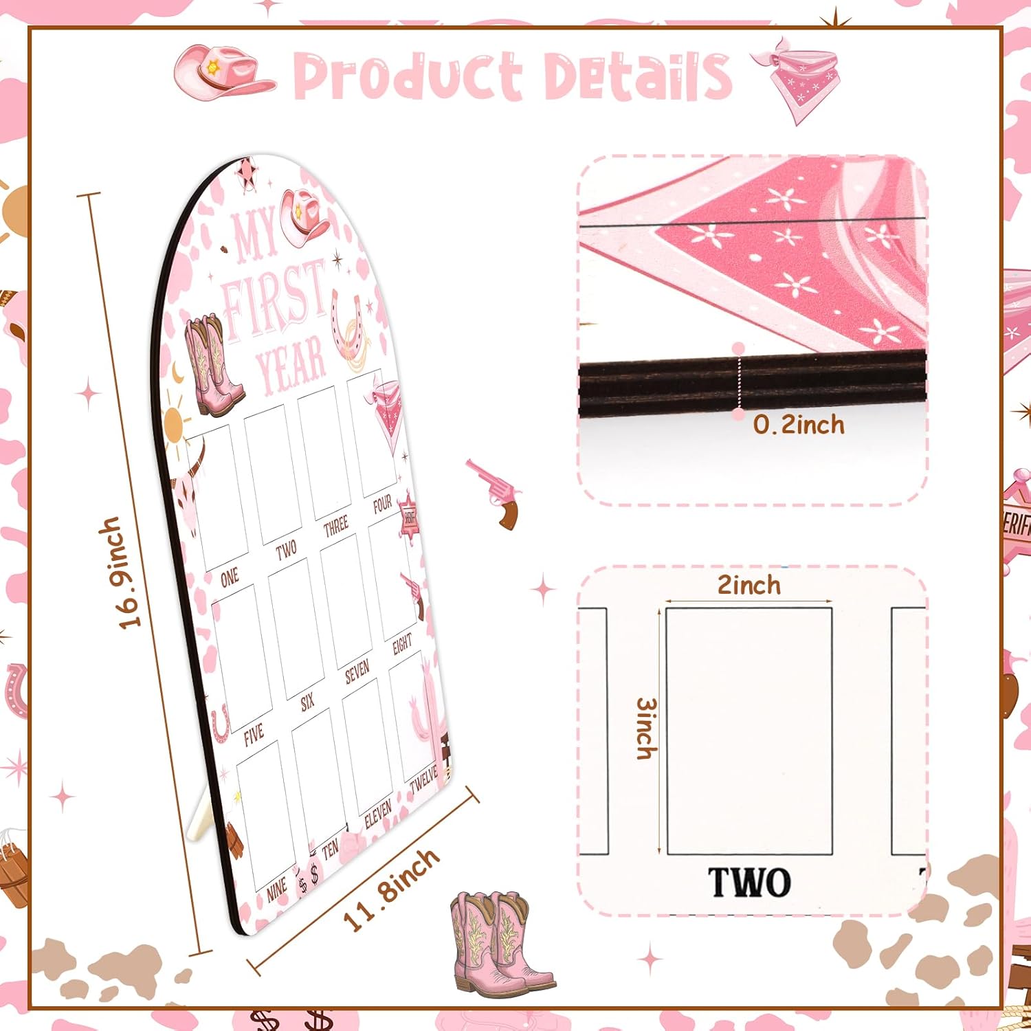 Western Cowgirl First Year Photo Frame Pink 1