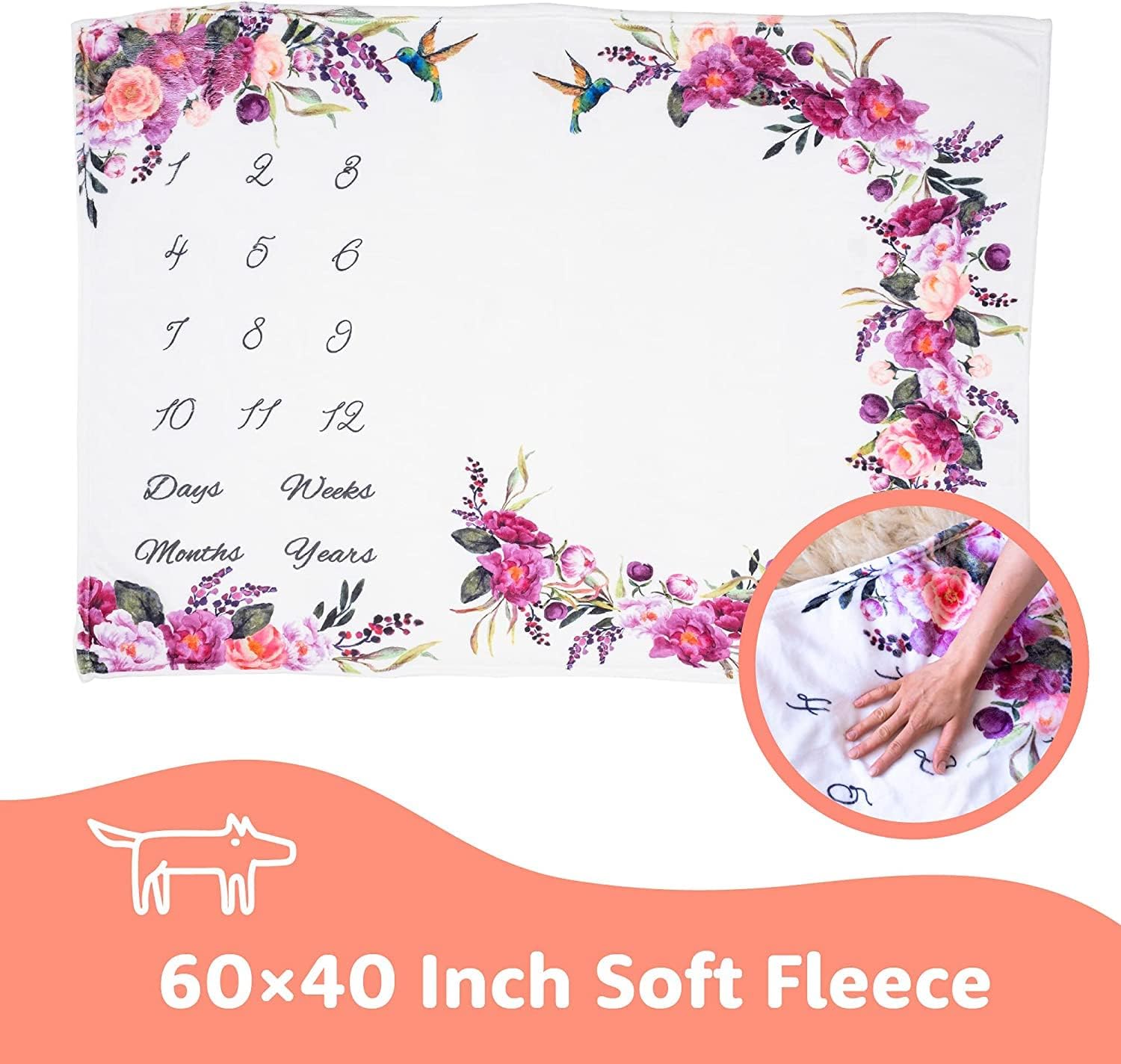 Bliss n Baby Monthly Milestone Blanket - 60x40 - Floral Theme