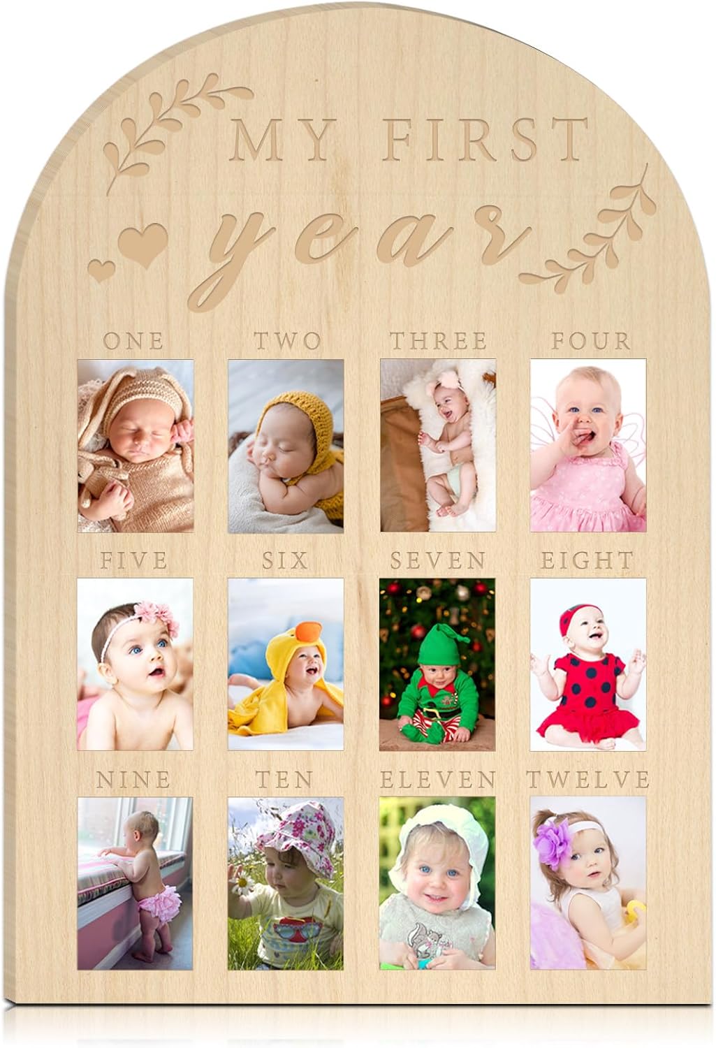 My First Year Photo Display Wood Board - 12 Months Baby Milestone Frame