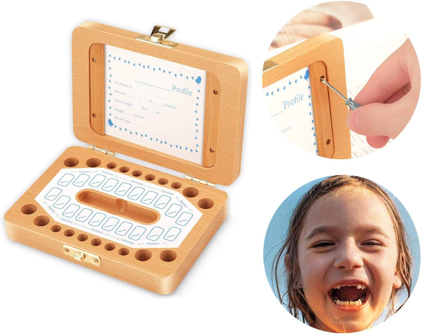 Esweny Baby Tooth Box with Photo Frame and Lock Design