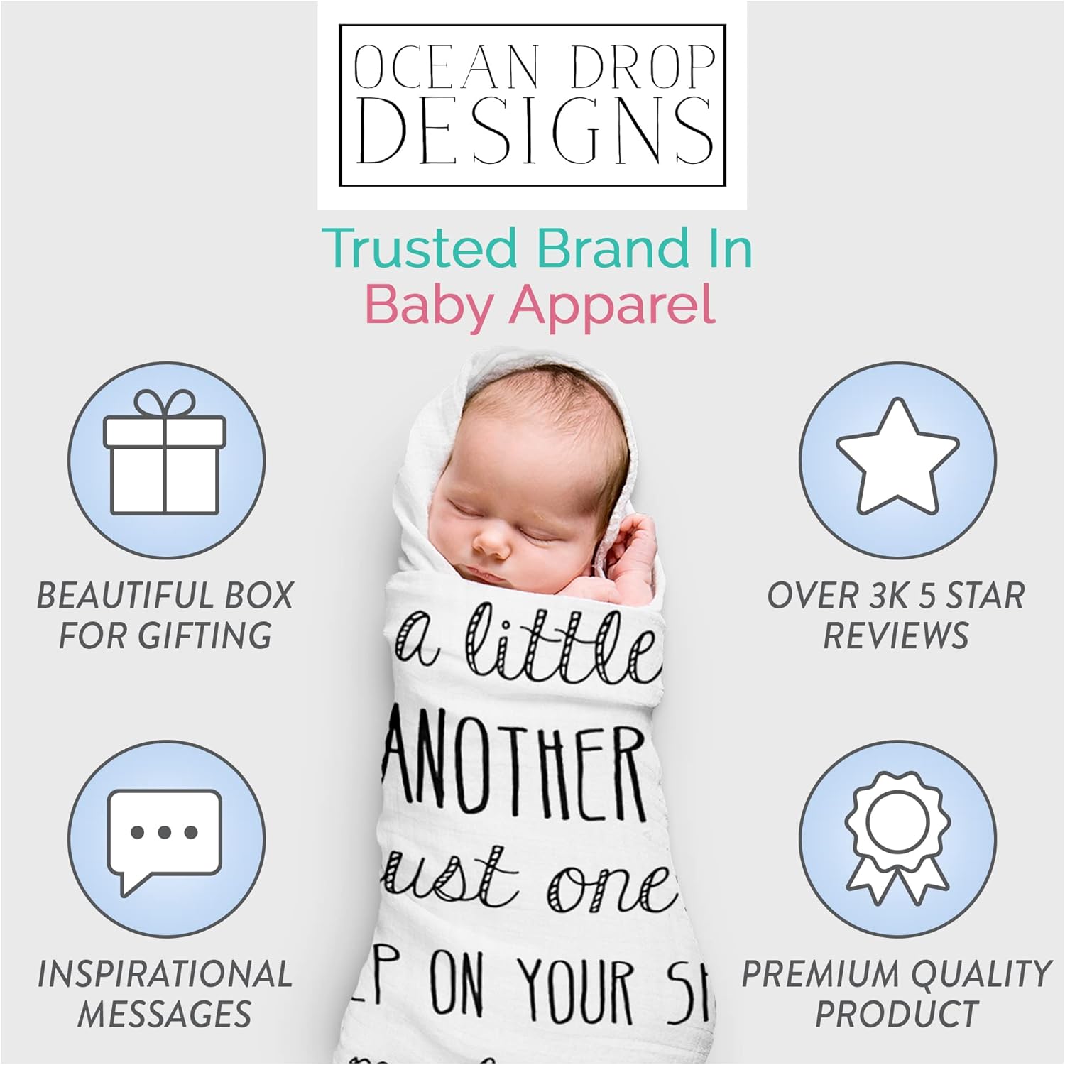 Ocean Drop Designs Muslin Swaddle Blanket - Gender Neutral Baby Gift 1