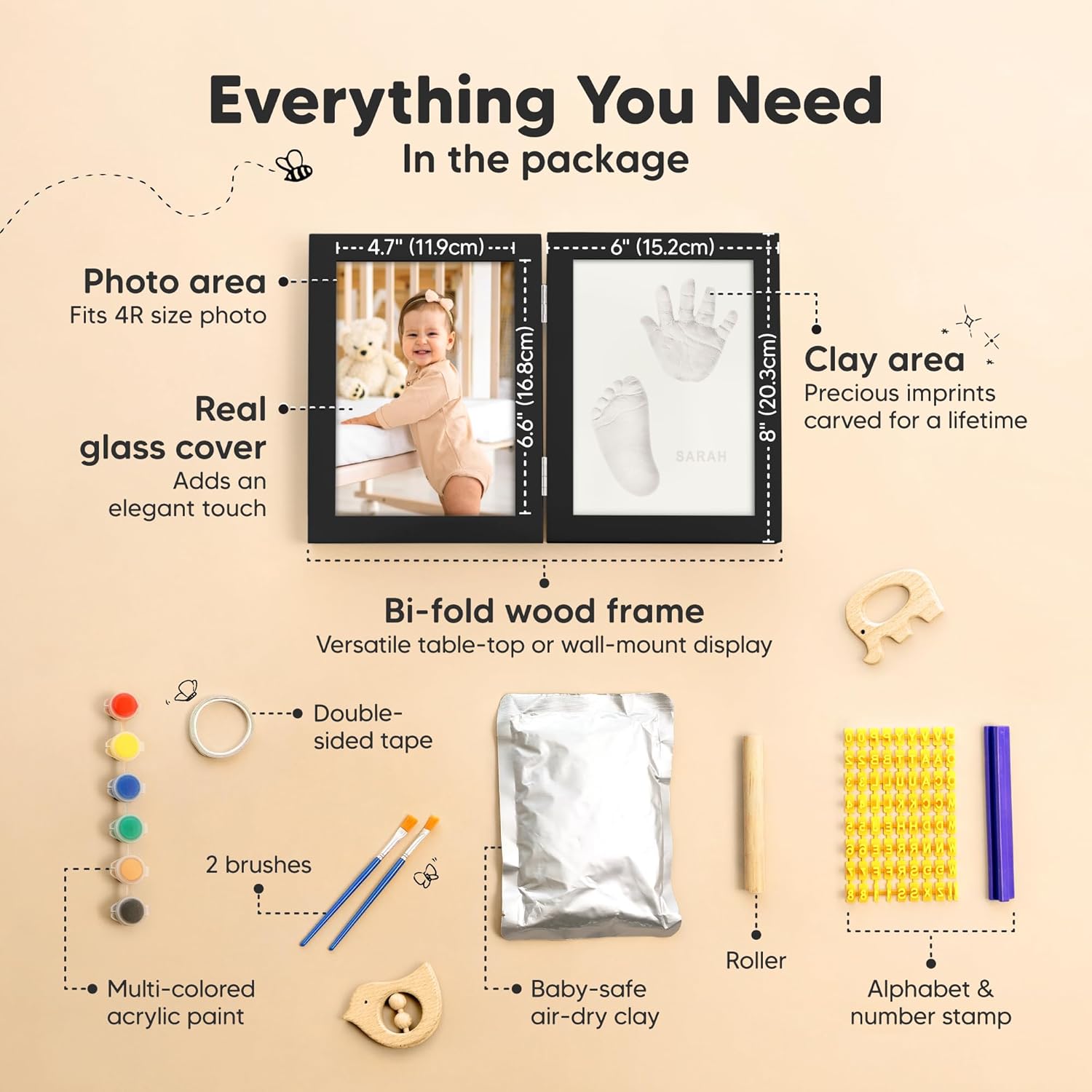 KeaBabies Personalized Baby Footprint Kit - Keepsake for Girls Boys