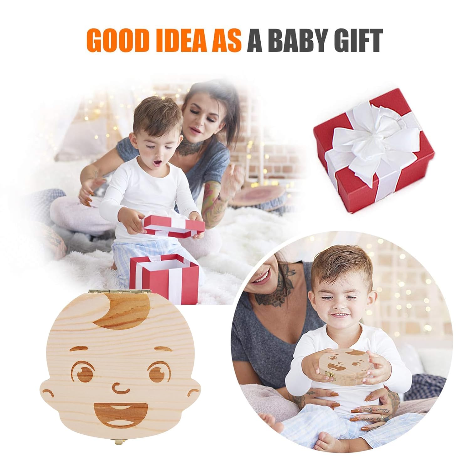 NASHRIO Baby Tooth Fairy Box Wooden Keepsake Organizer for Kids