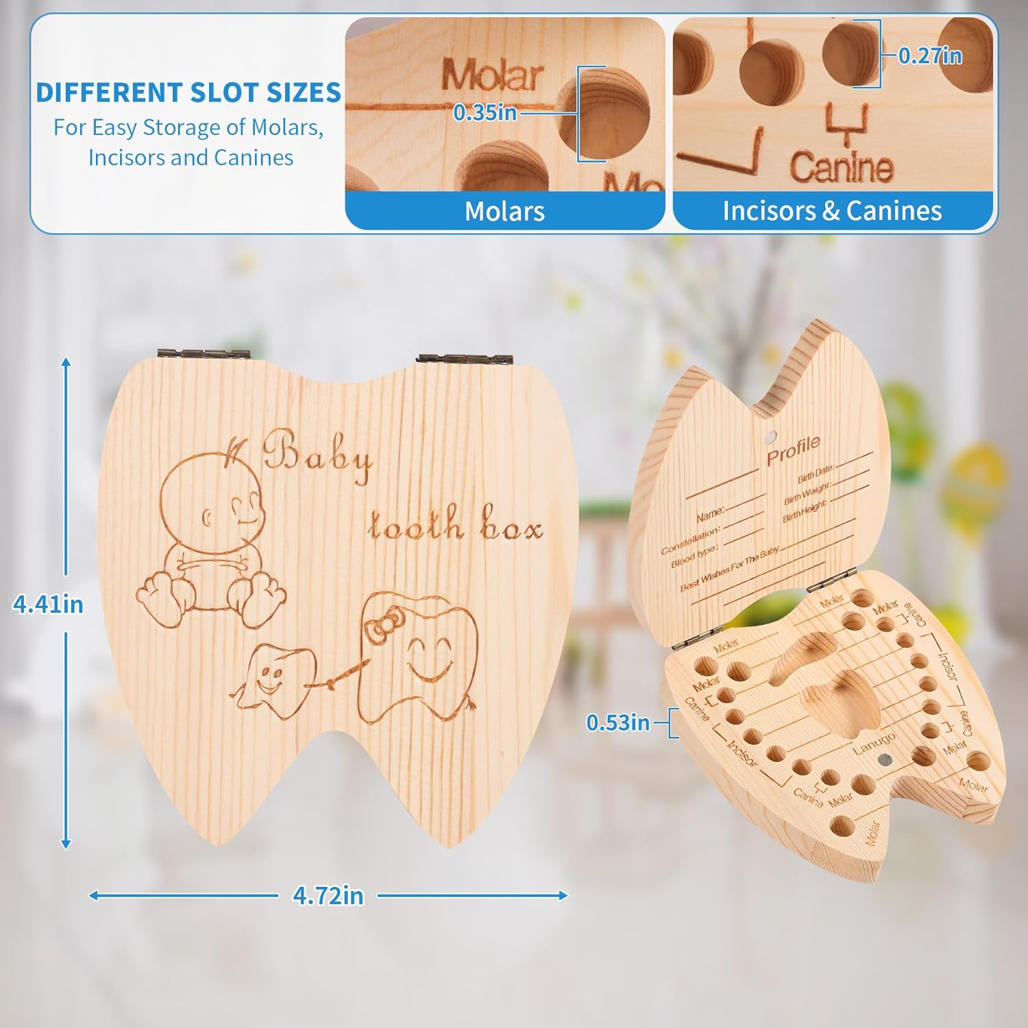 Annhua Wooden Baby Tooth Keepsake Box for Kids