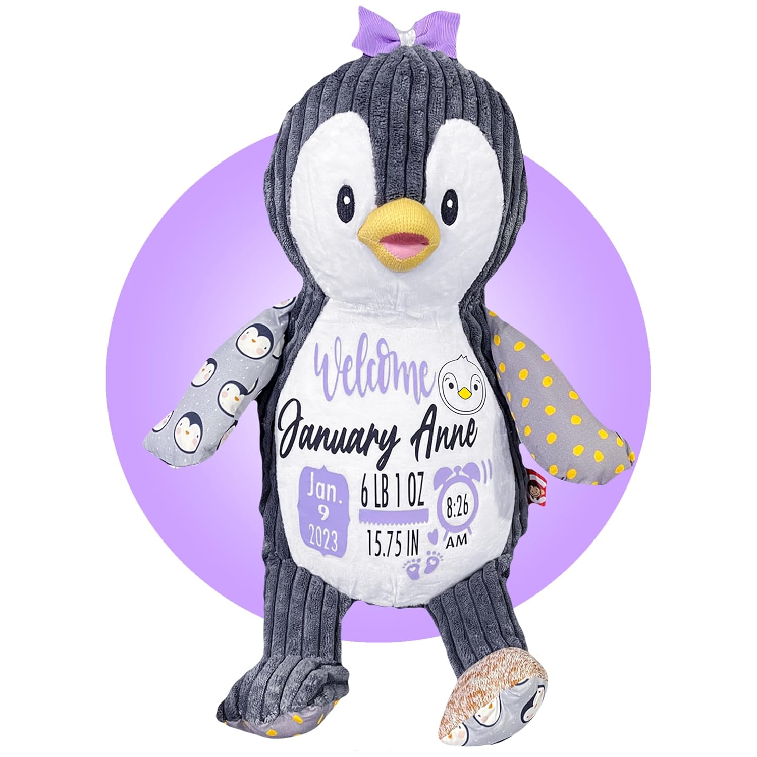 Personalized Baby Stats Penguin Plushie - Birth Announcement Keepsake 1