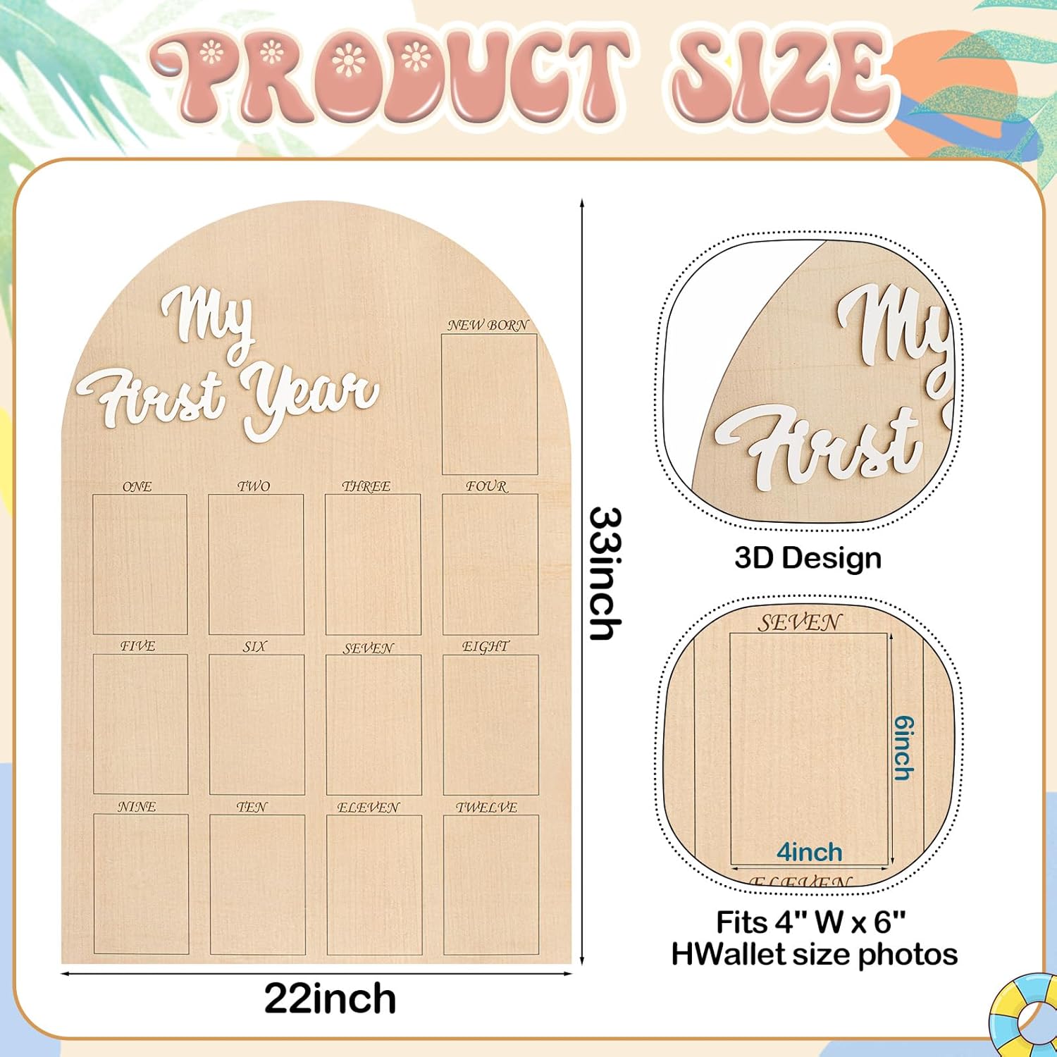 Kritkin 1st Birthday Wooden Photo Board 33x22 Inch
