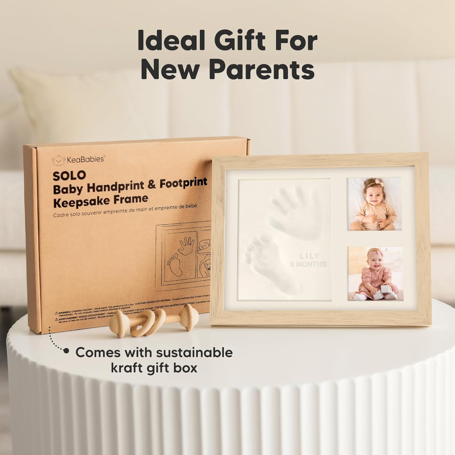 KeaBabies Baby Hand Footprint Kit - Quick Dry Clay Ash Wood Frame Personalized Keepsake
