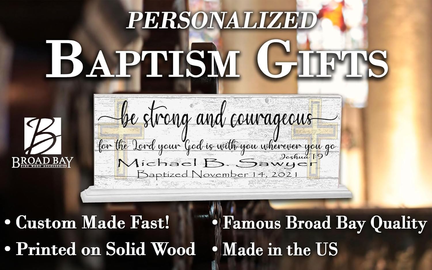 Custom Baptism Plaque With Name and Date - Solid Wood Keepsake