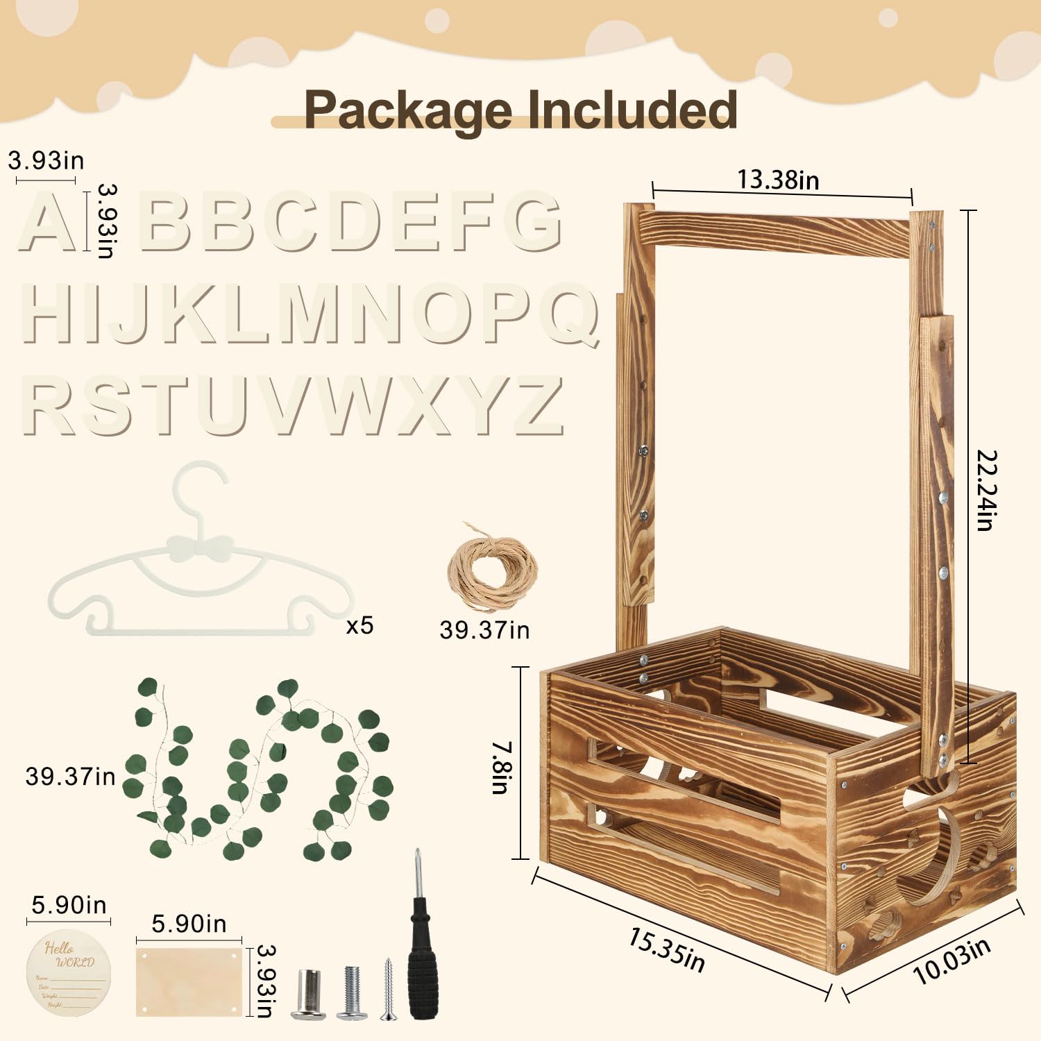 TAEYONK Wooden Baby Shower Crate with Hanger Rack and Handle