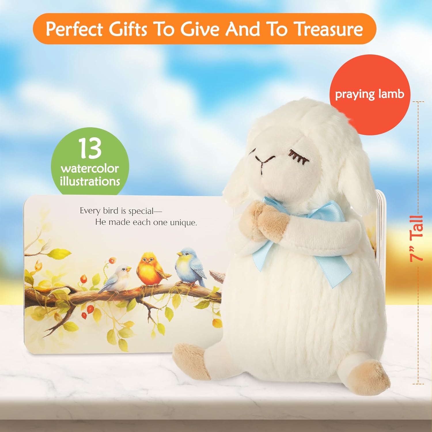 Sawnfay Baptism Gift Set for Boys 7 Praying Lamb Bedtime Blessing Book