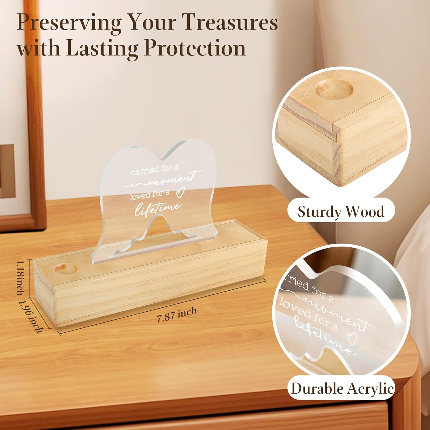 Ceiner Wooden Pregnancy Test Keepsake Box with Angel Wings Ornament