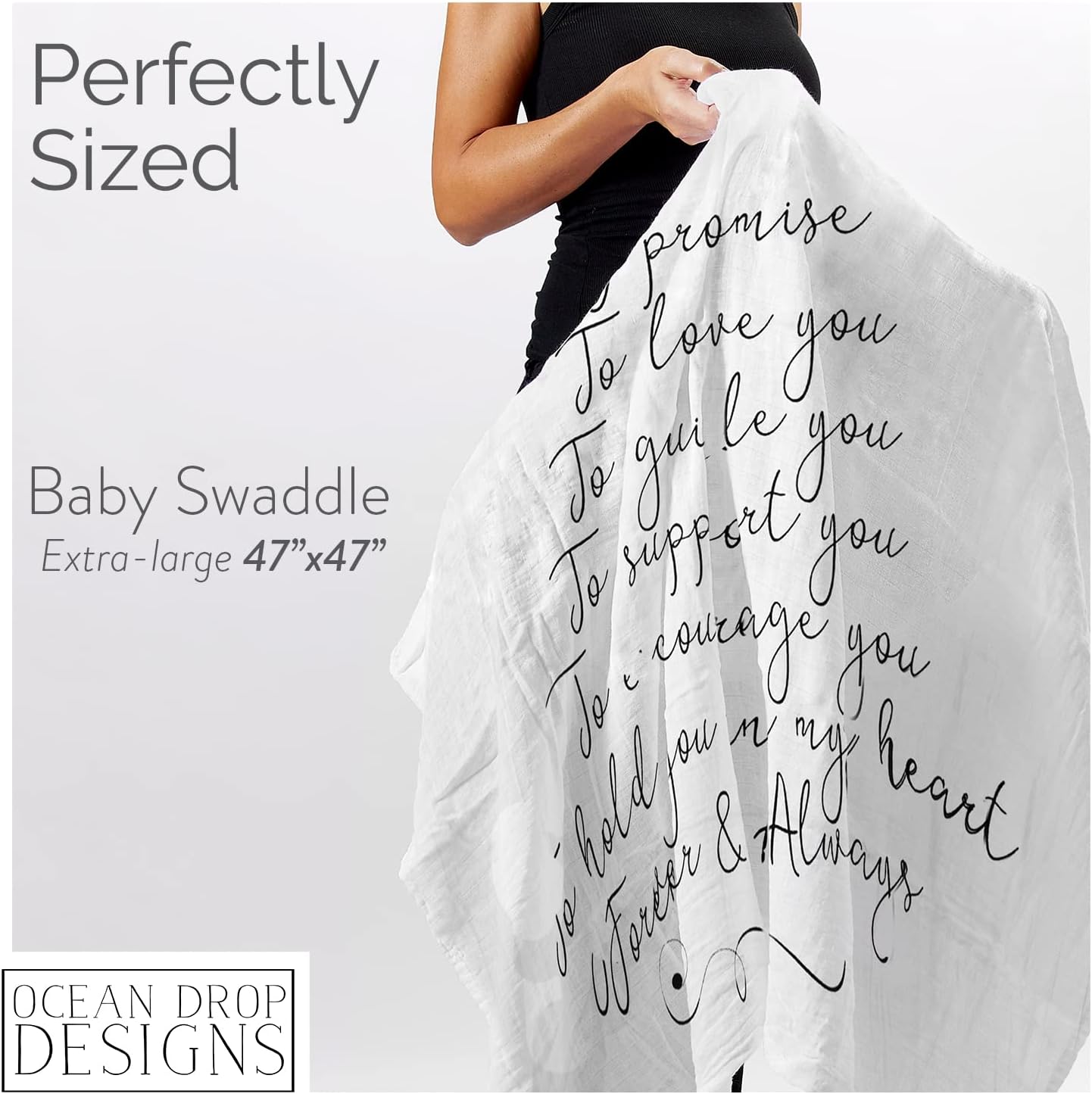 Ocean Drop Designs Muslin Swaddle Blanket - 47x47 Soft Cotton Baby Gift