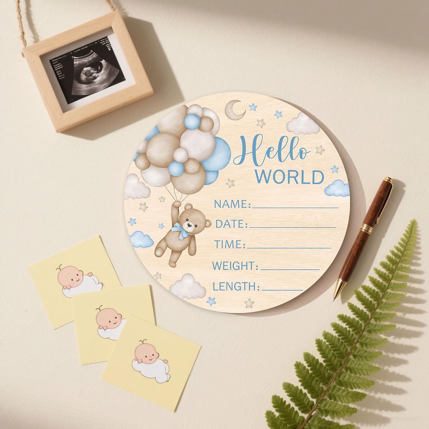 Andrain Double-Sided Wooden Birth Sign