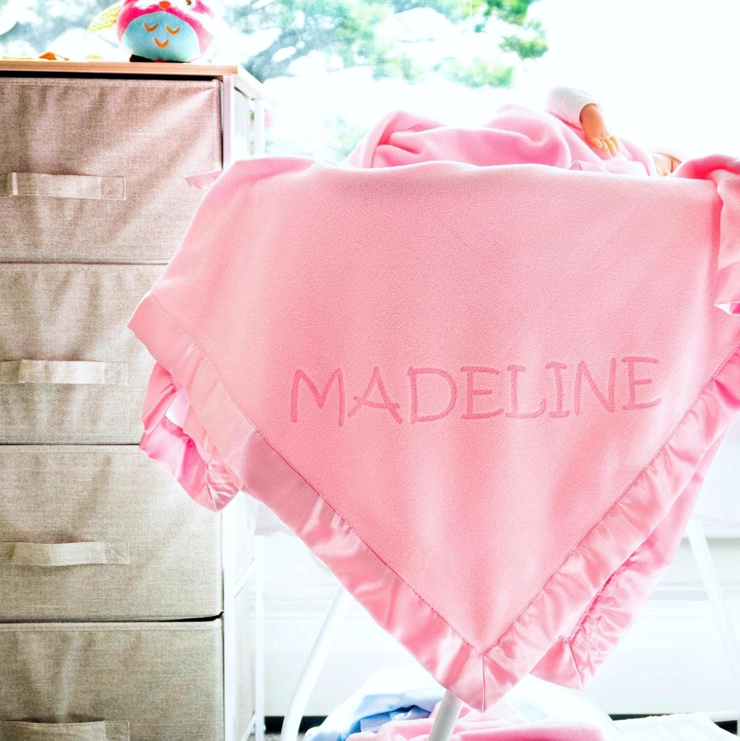 Custom Catch Personalized Girl Pink Baby Blanket with Flower Design