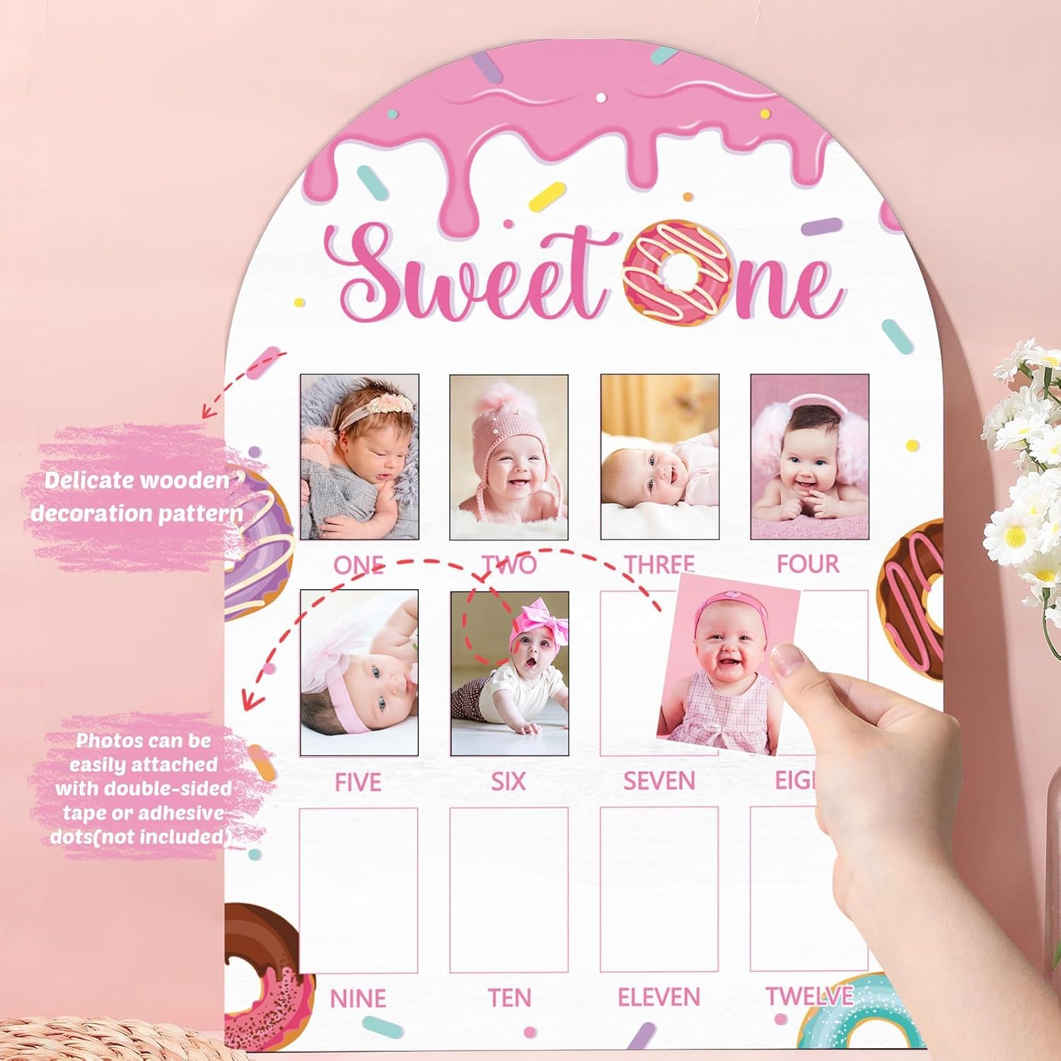 Sweet One First Year Wooden Photo Board Donut Decor