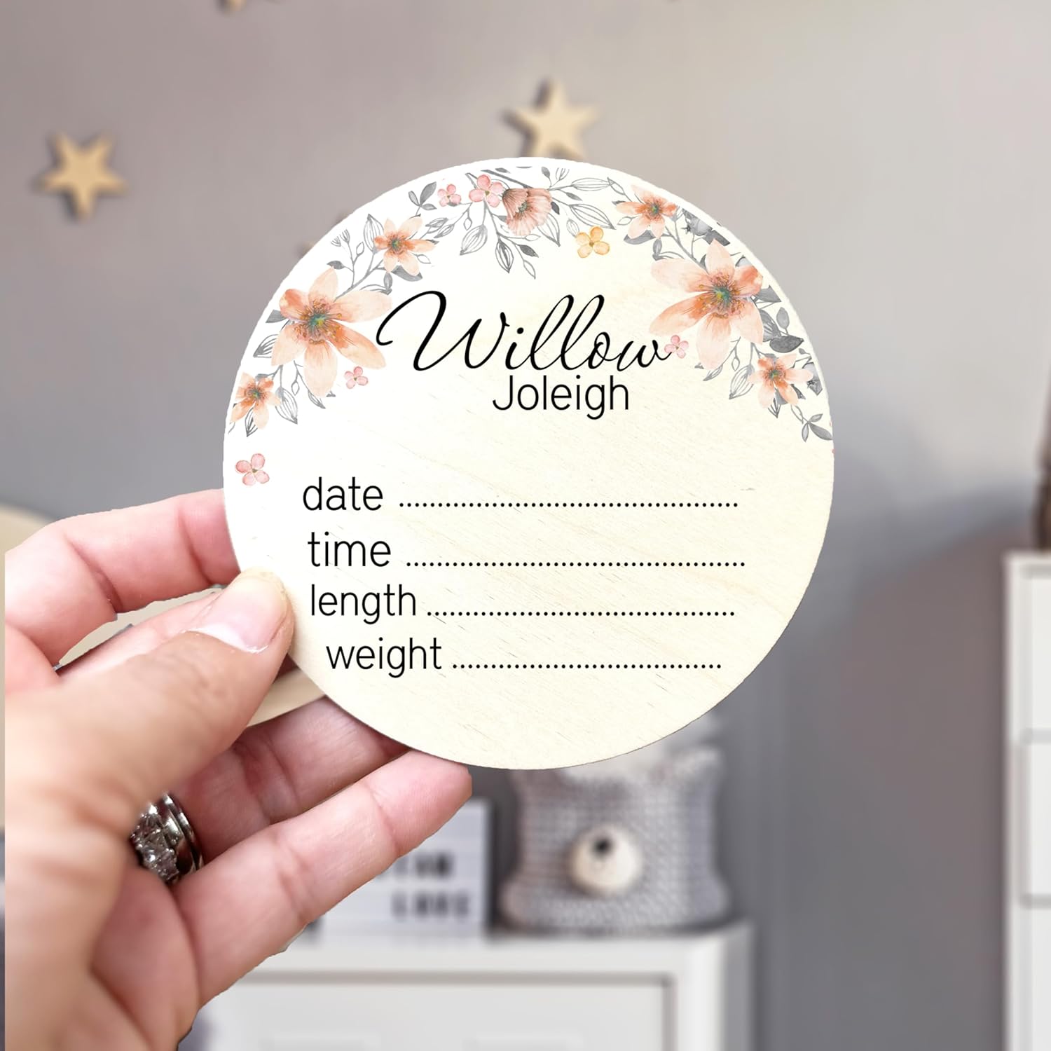 Peach Flowers Baby Name Reveal Sign Set of 2