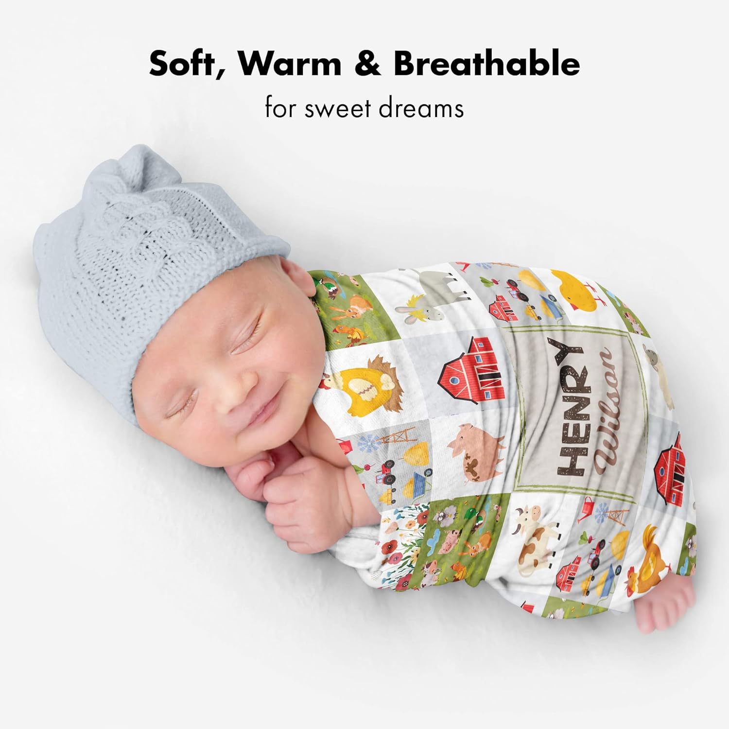 VibeCustom Personalized Farm Animal Baby Blanket